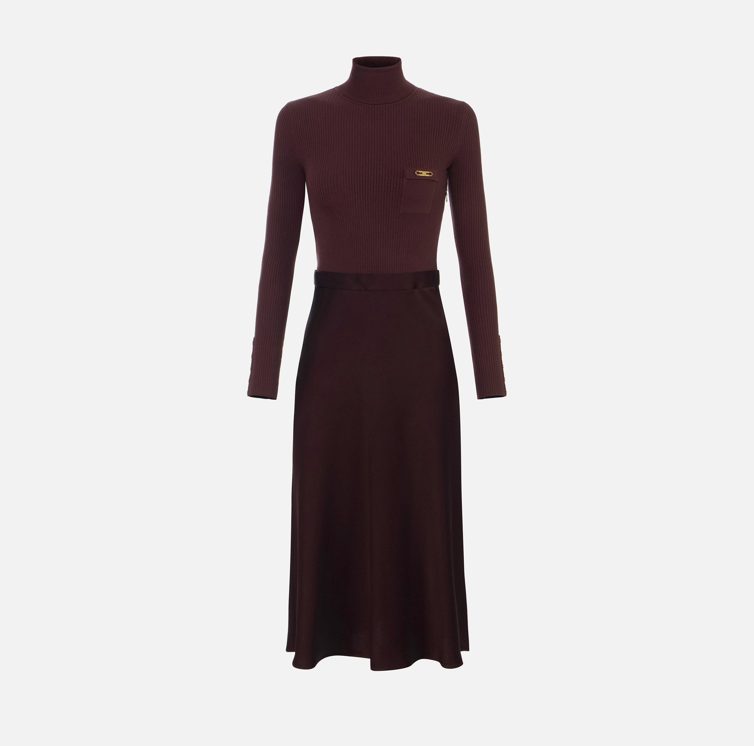 Abito in maglia a costine e raso con taschino AM06B56E2 EA4 ELISABETTA FRANCHI Merlot 