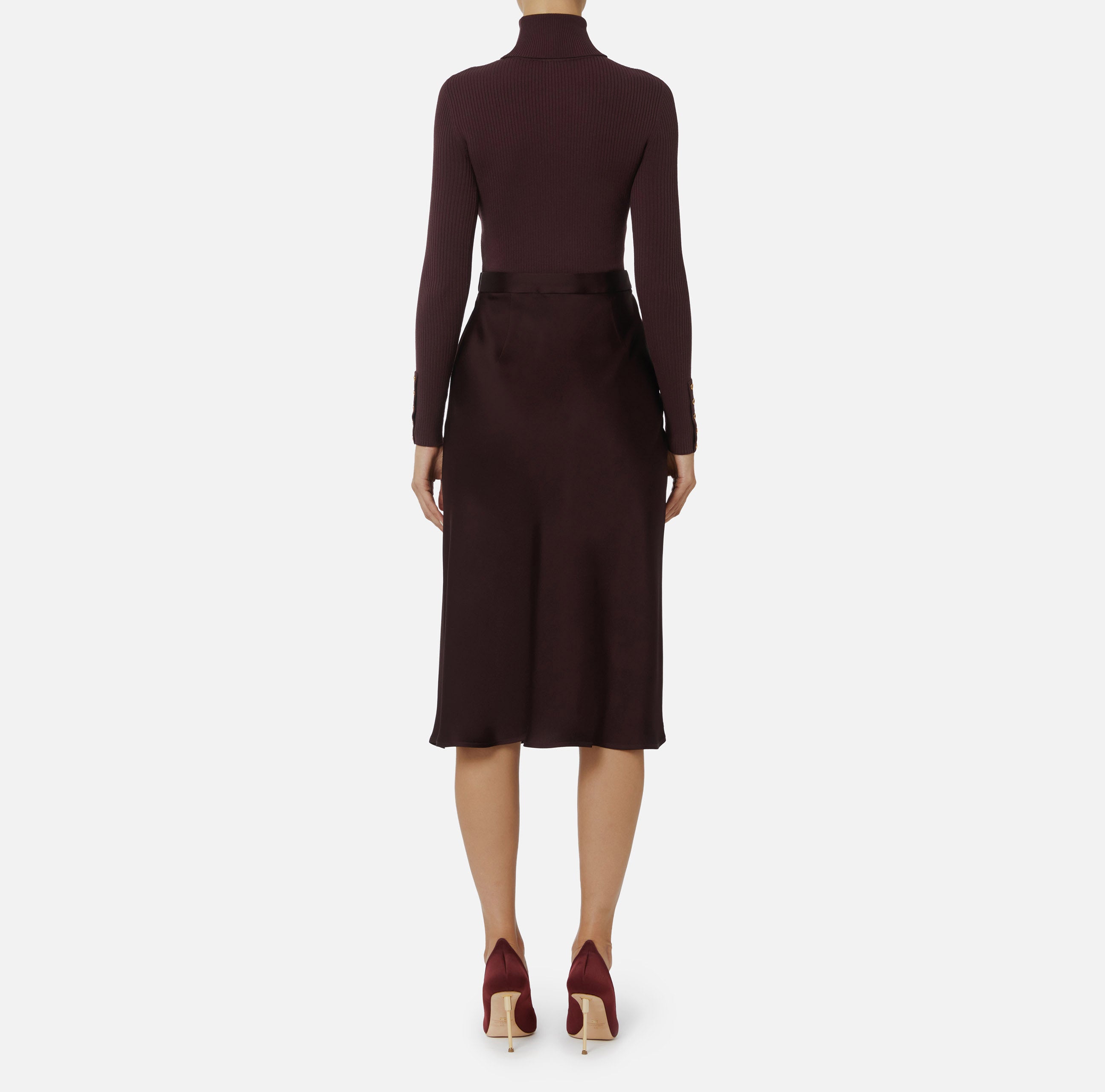 Abito in maglia a costine e raso con taschino AM06B56E2 EA4 ELISABETTA FRANCHI Merlot 