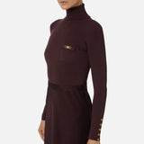 Abito in maglia a costine e raso con taschino AM06B56E2 EA4 ELISABETTA FRANCHI Merlot 