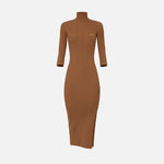 Abito in maglia a costine con taschino AM23B56E2 EC1 ELISABETTA FRANCHI Brown sugar 