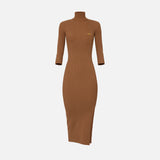 Abito in maglia a costine con taschino AM23B56E2 EC1 ELISABETTA FRANCHI Brown sugar 