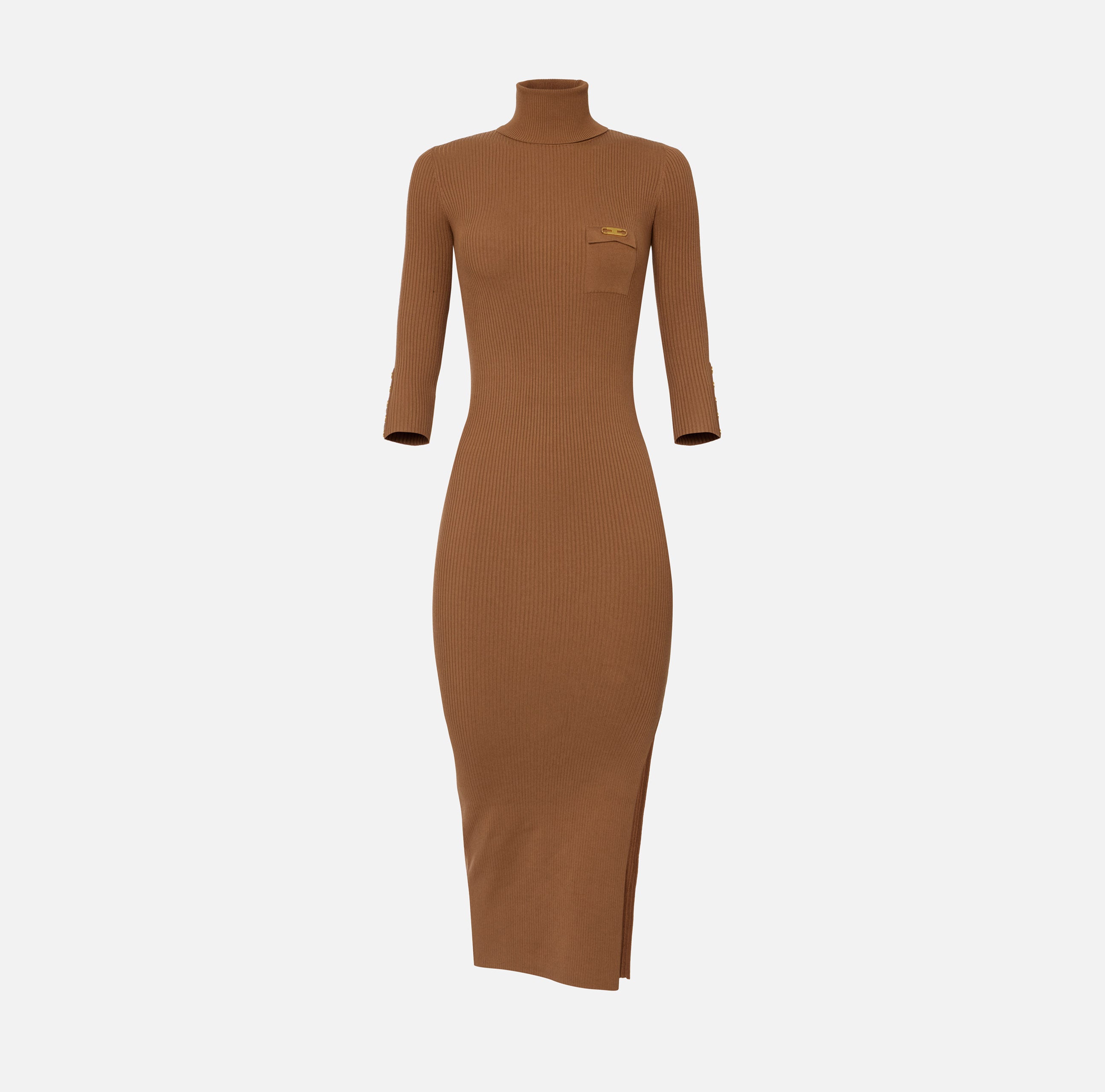 Abito in maglia a costine con taschino AM23B56E2 EC1 ELISABETTA FRANCHI Brown sugar 