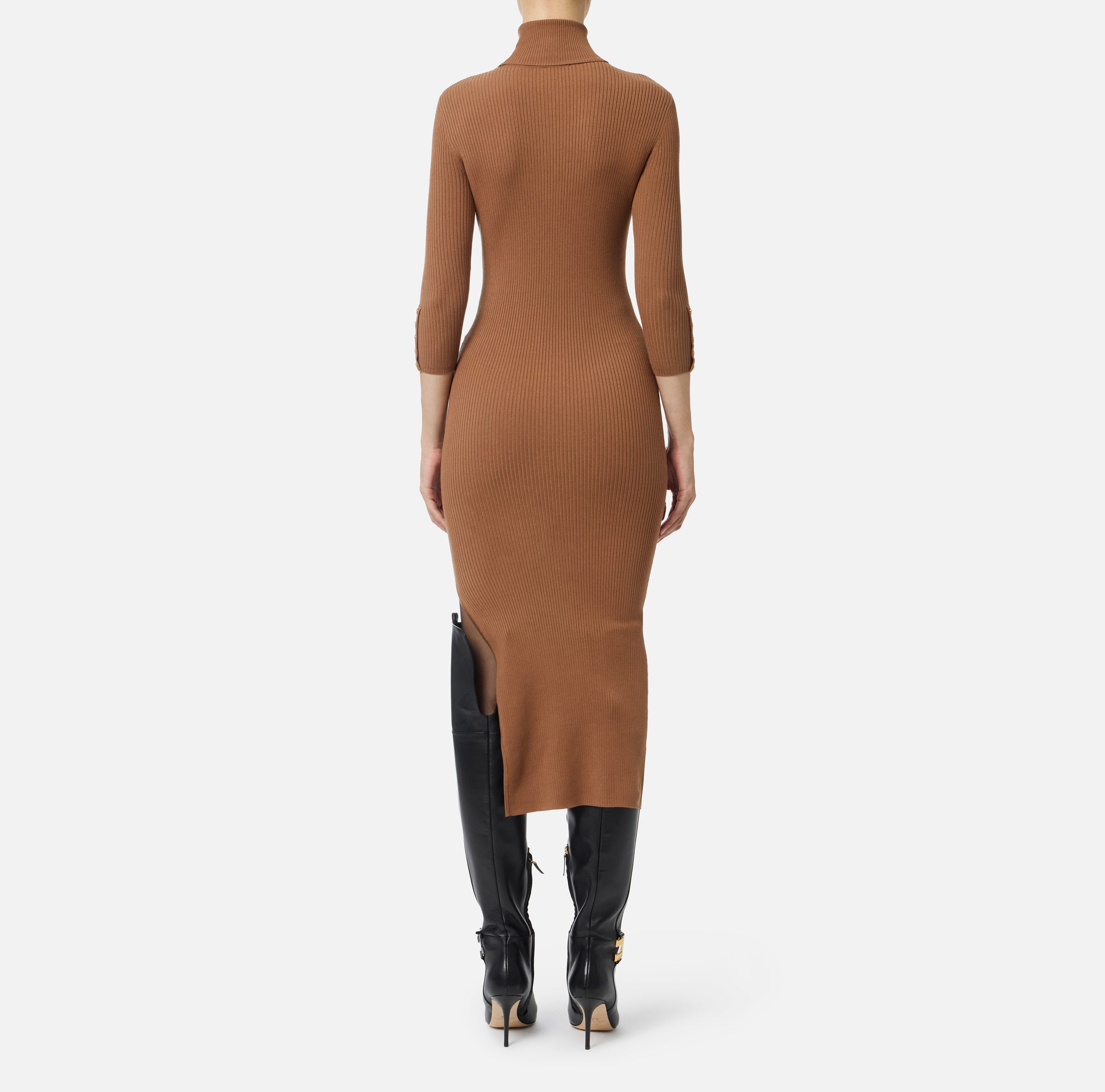 Abito in maglia a costine con taschino AM23B56E2 EC1 ELISABETTA FRANCHI Brown sugar 