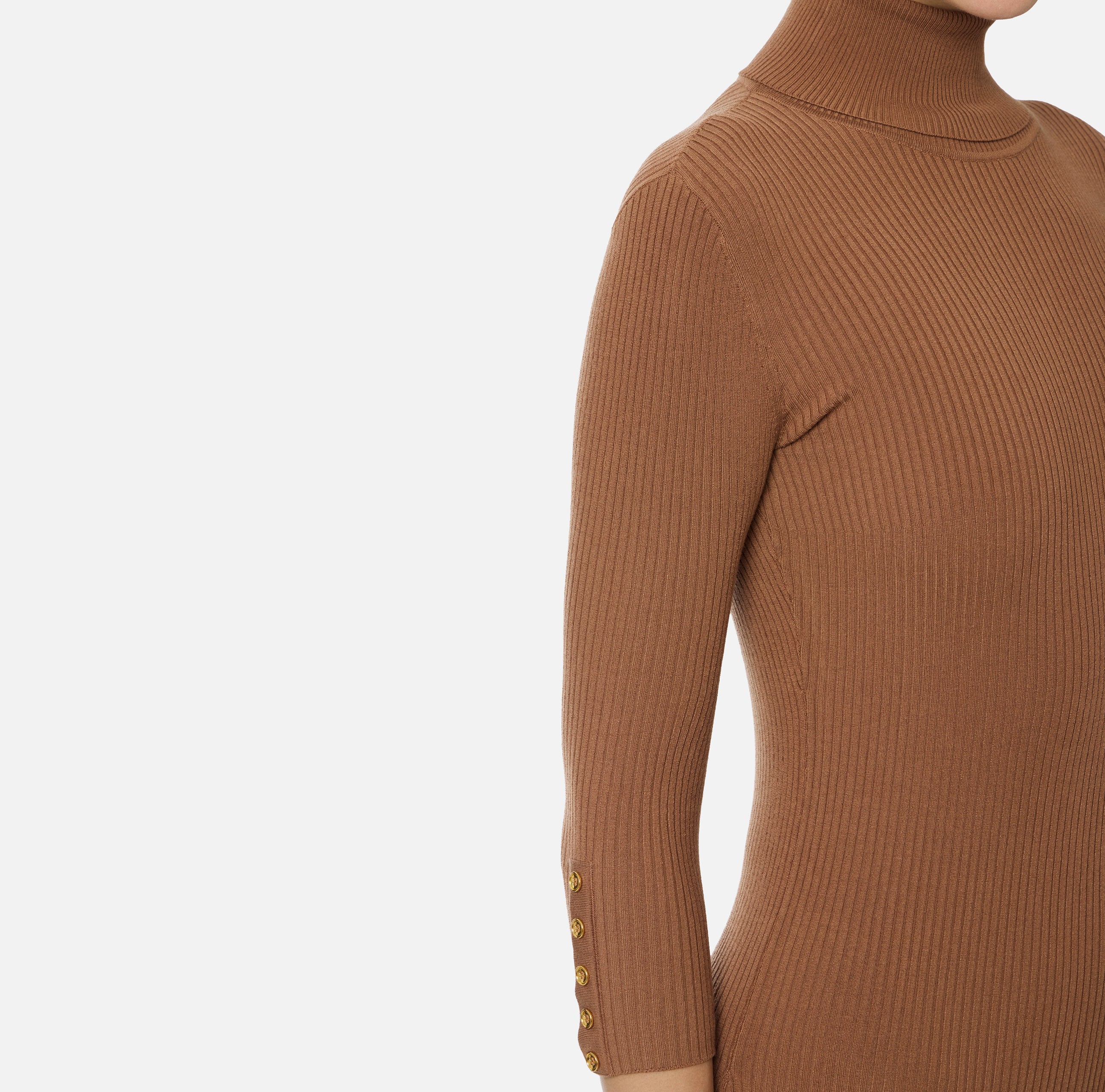 Abito in maglia a costine con taschino AM23B56E2 EC1 ELISABETTA FRANCHI Brown sugar 