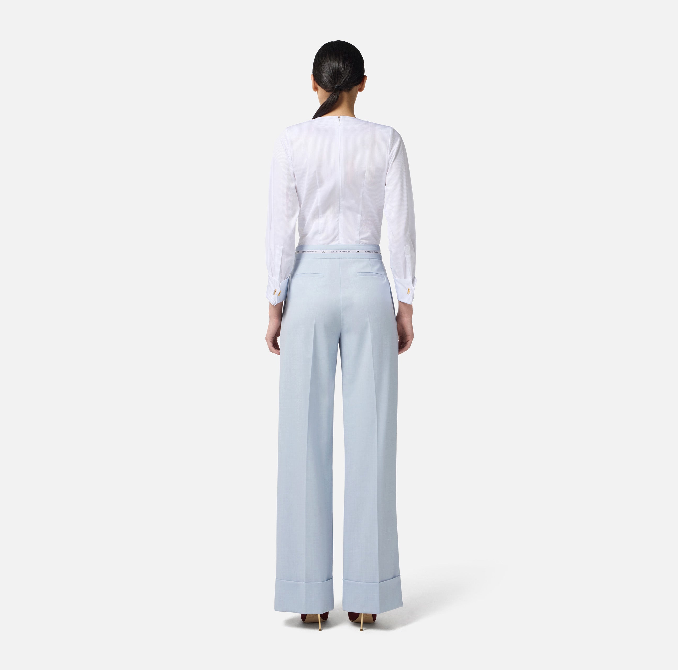 Body in popeline di cotone con dettagli smoking CB00256E2 100 ELISABETTA FRANCHI Bianco 
