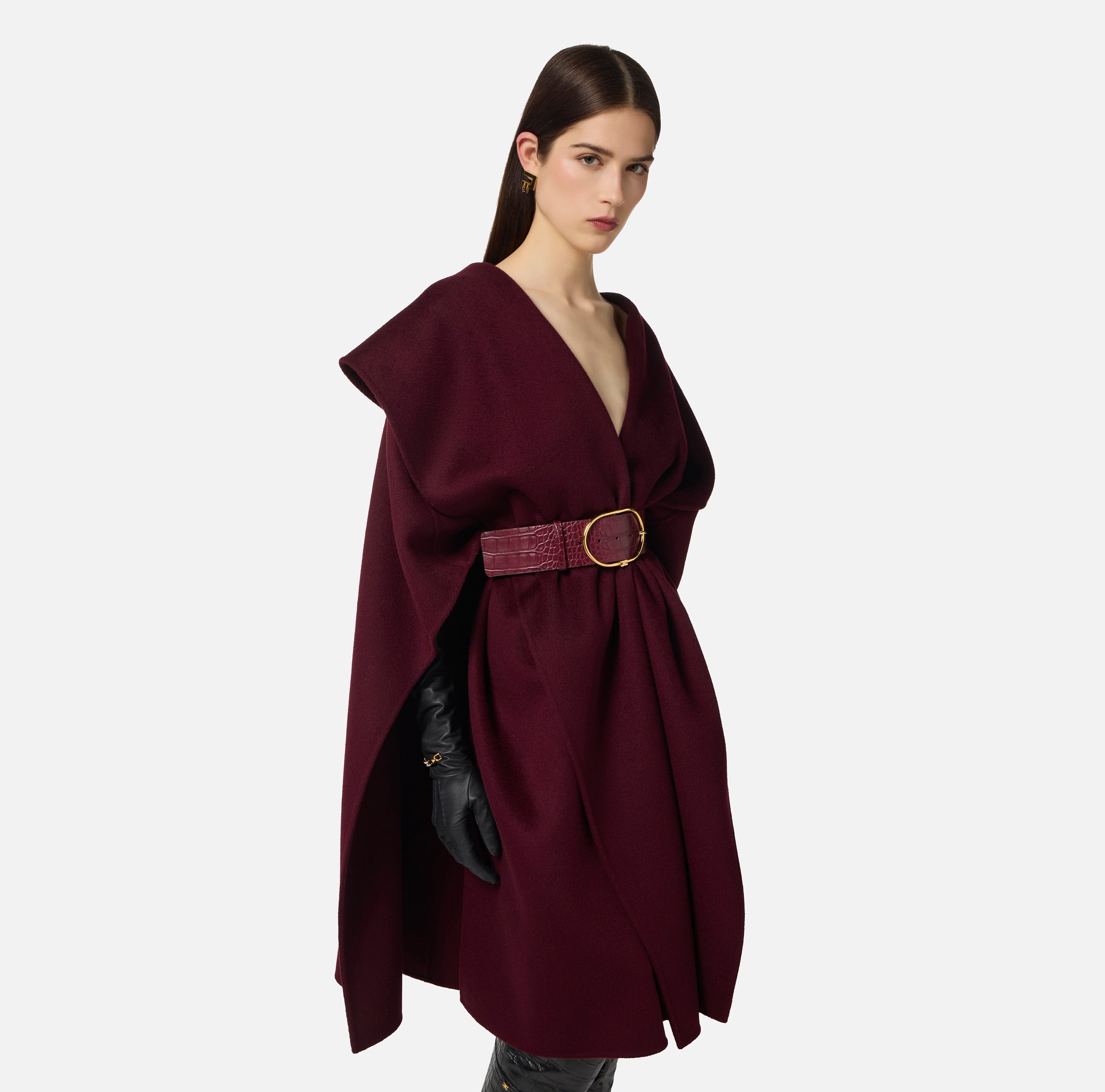 Mantella in panno di lana double CP67D56E2 EA4 ELISABETTA FRANCHI Merlot 