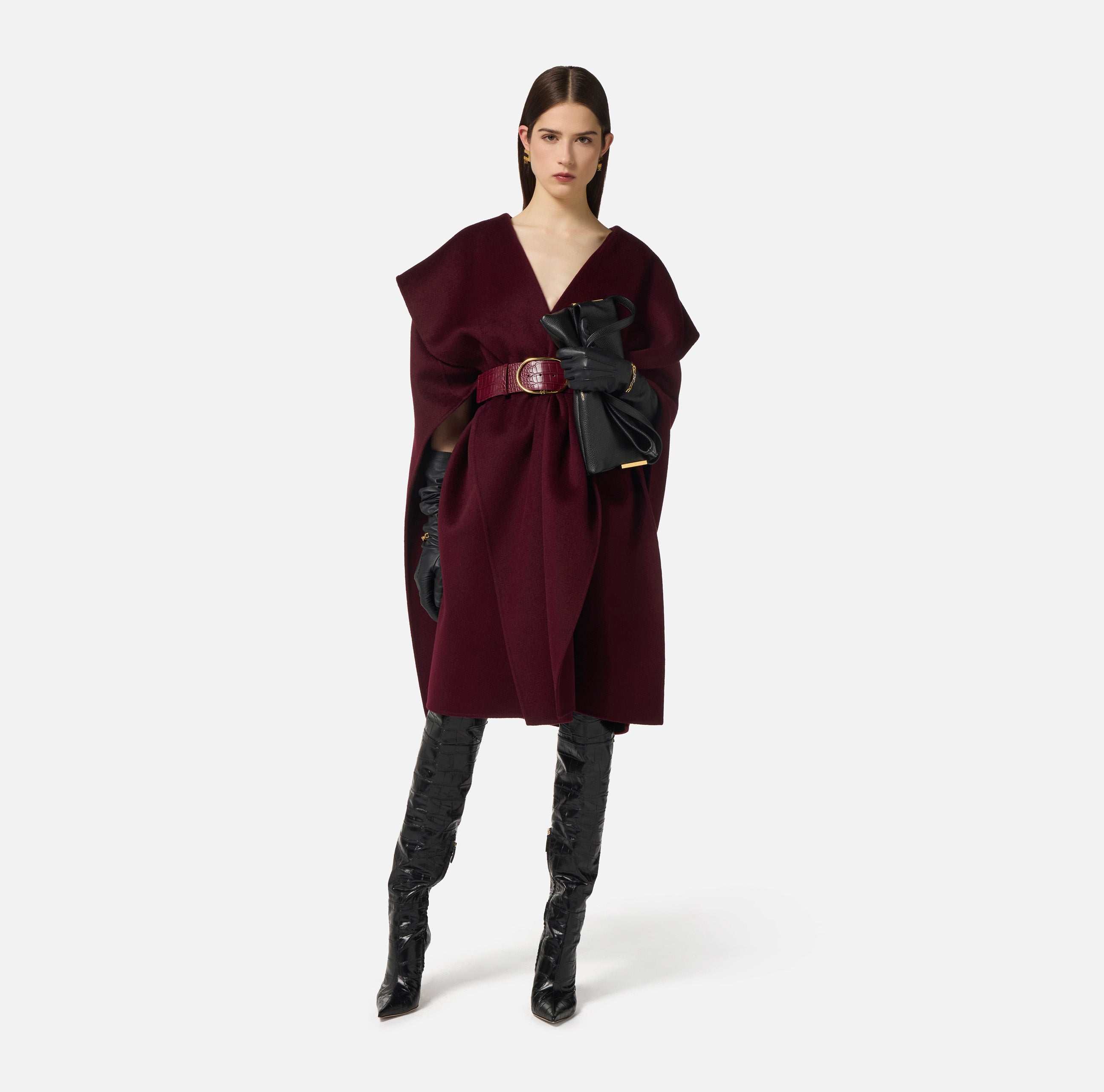 Mantella in panno di lana double CP67D56E2 EA4 ELISABETTA FRANCHI Merlot 