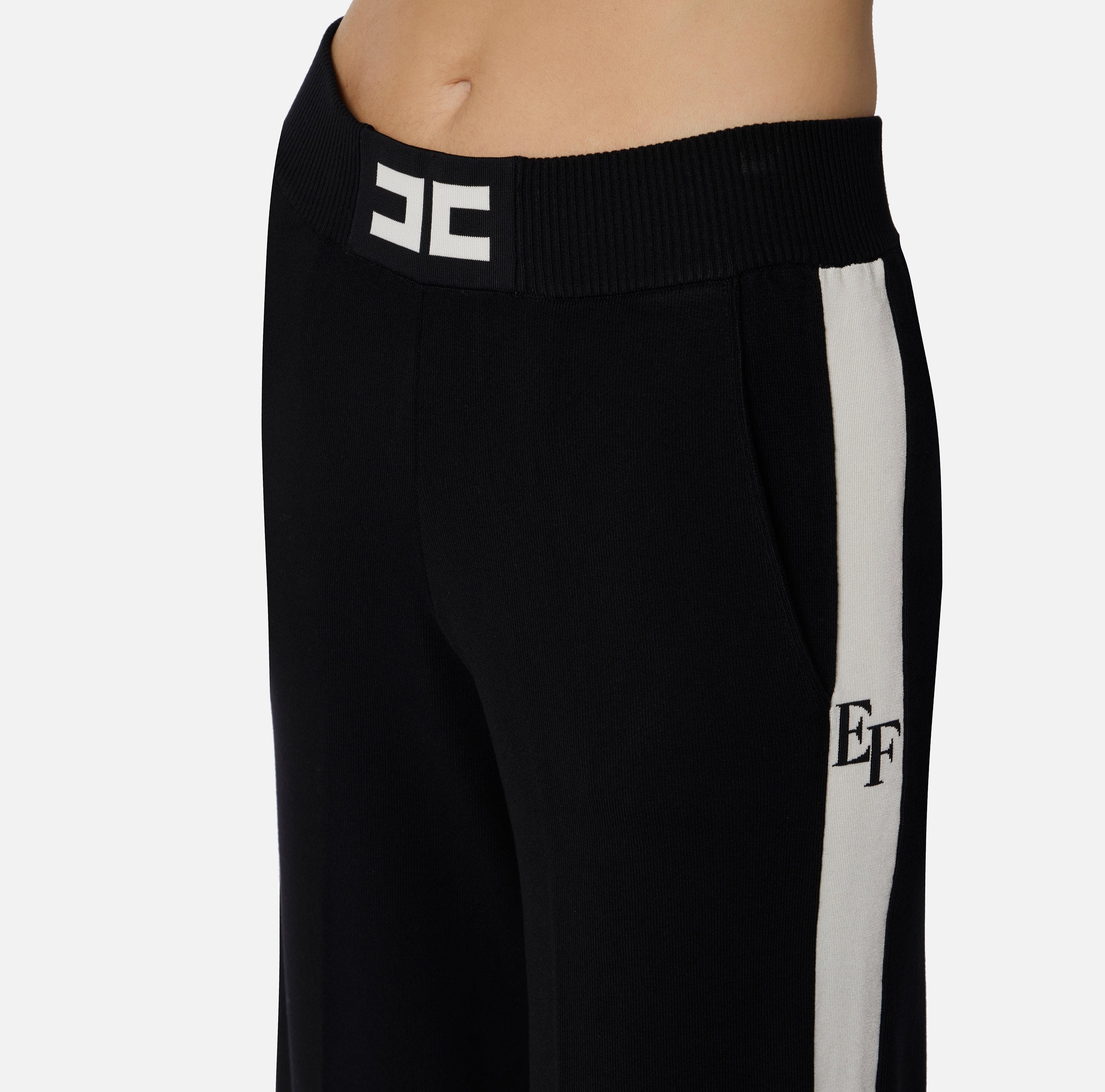 Pantaloni in viscosa con bande lucide KP69S56E2 EF3 ELISABETTA FRANCHI Nero/milk 