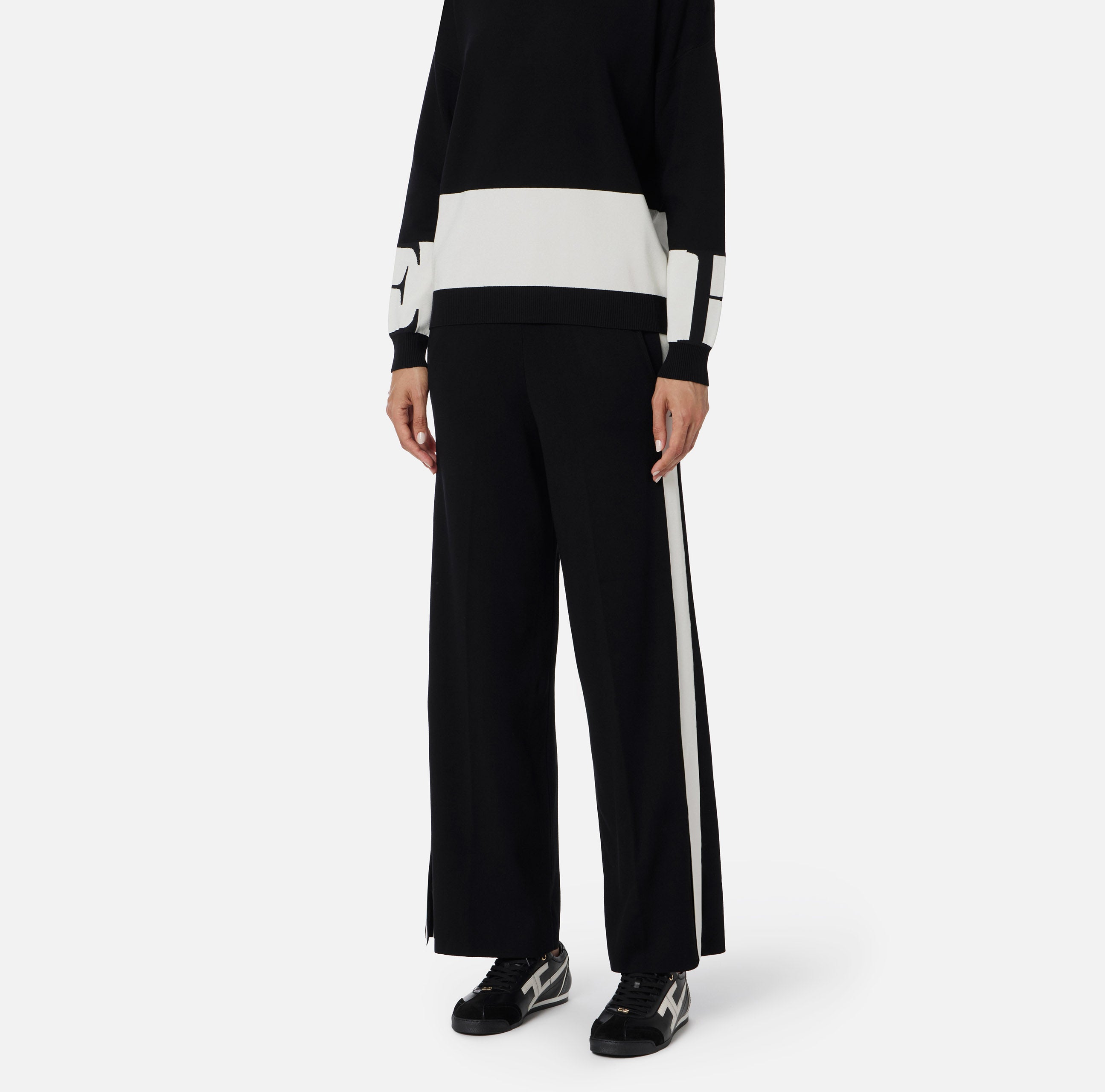 Pantaloni in viscosa con bande lucide KP69S56E2 EF3 ELISABETTA FRANCHI Nero/milk 