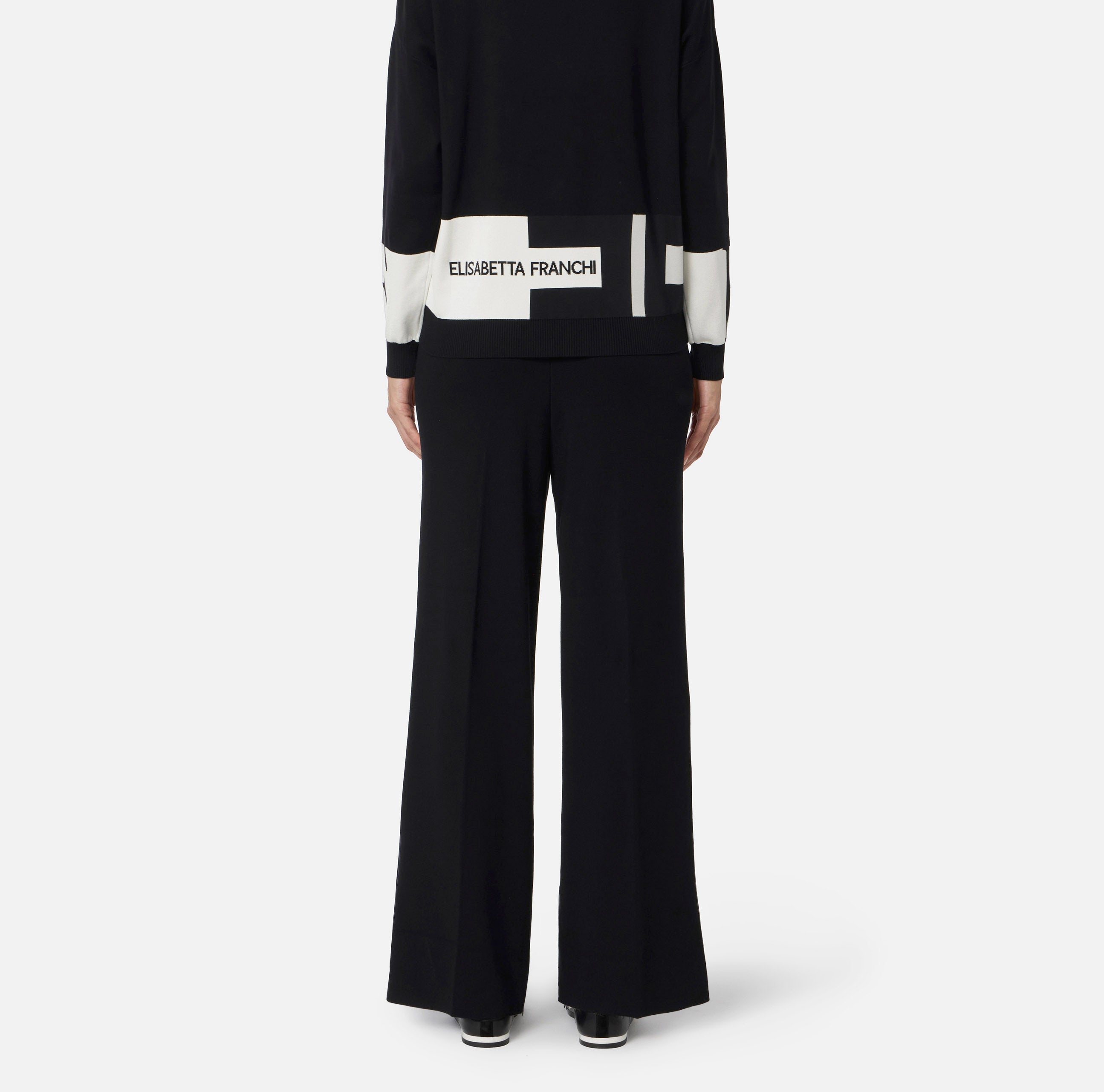Pantaloni in viscosa con bande lucide KP69S56E2 EF3 ELISABETTA FRANCHI Nero/milk 
