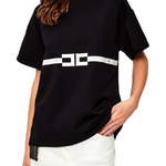 T-shirt in jersey di cotone pesante con logo MA02256E2 110 ELISABETTA FRANCHI Nero 