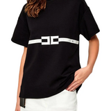 T-shirt in jersey di cotone pesante con logo MA02256E2 110 ELISABETTA FRANCHI Nero 