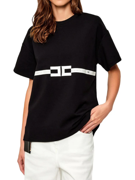 T-shirt in jersey di cotone pesante con logo MA02256E2 110 ELISABETTA FRANCHI Nero 