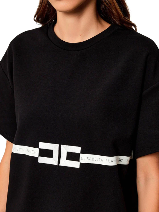 T-shirt in jersey di cotone pesante con logo MA02256E2 110 ELISABETTA FRANCHI Nero 