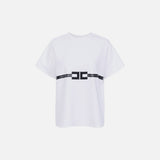 T-shirt in jersey di cotone pesante con logo MA02256E2 270 ELISABETTA FRANCHI Gesso 