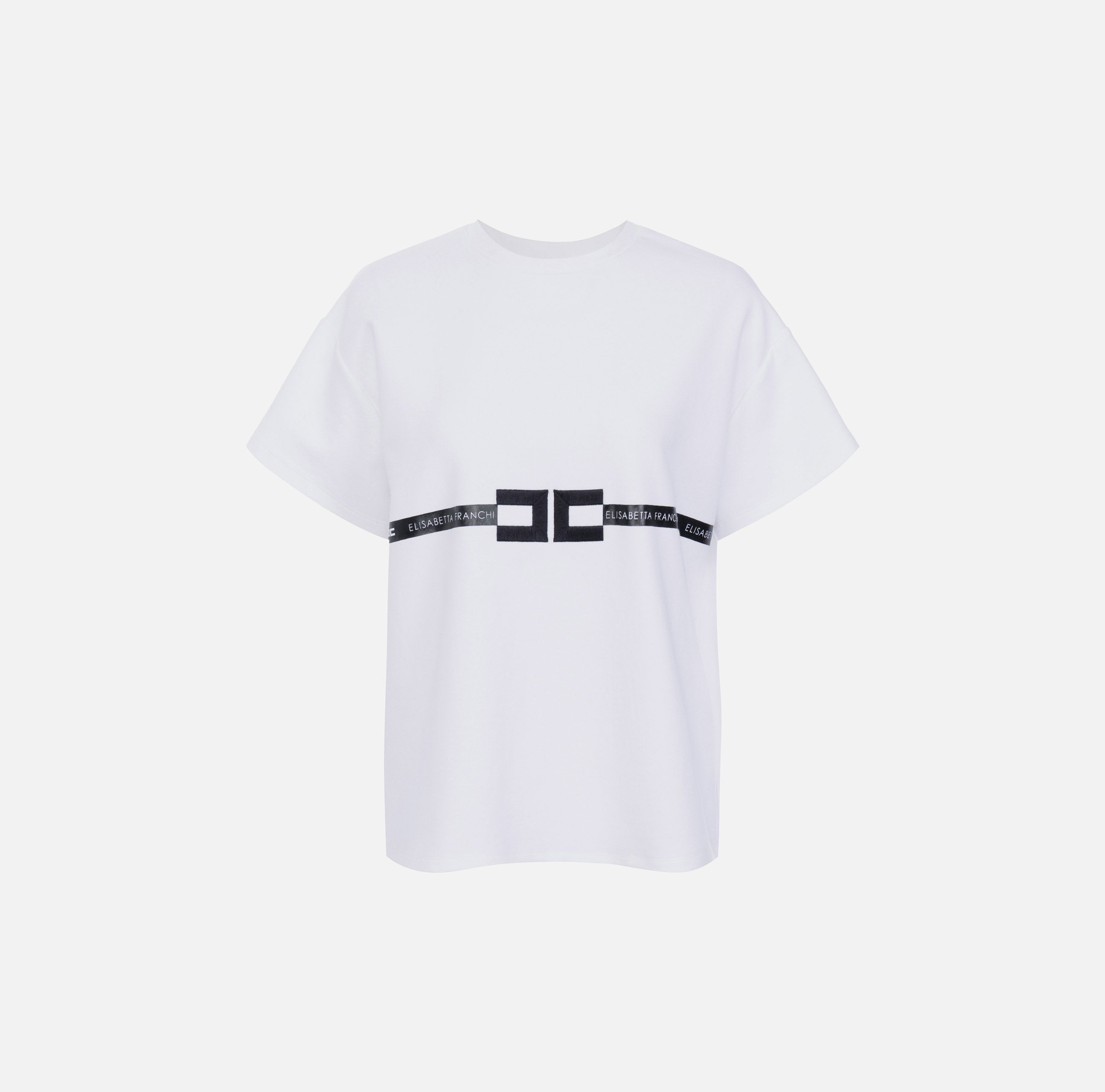 T-shirt in jersey di cotone pesante con logo MA02256E2 270 ELISABETTA FRANCHI Gesso 