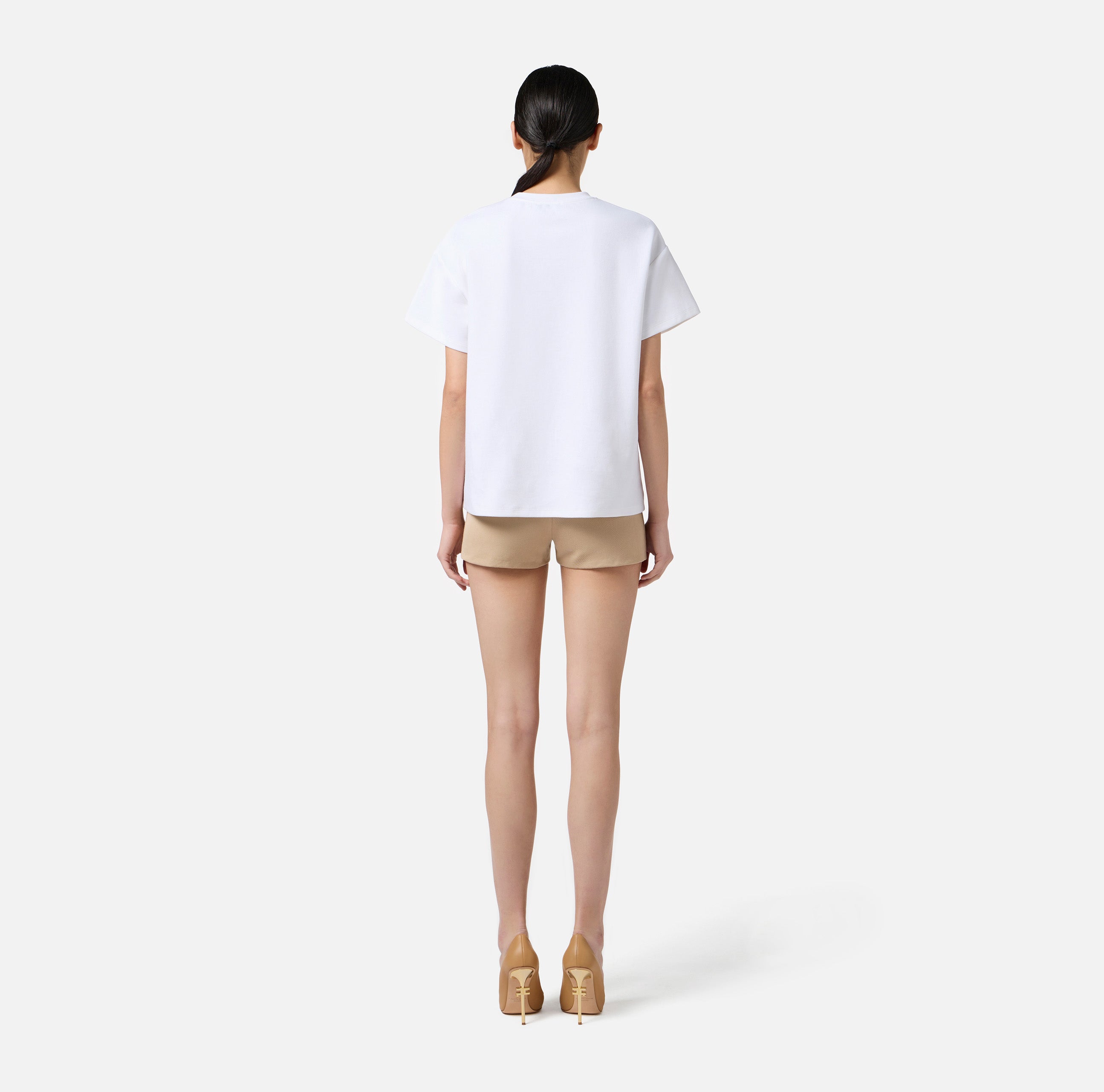 T-shirt in jersey di cotone pesante con logo MA02256E2 270 ELISABETTA FRANCHI Gesso 