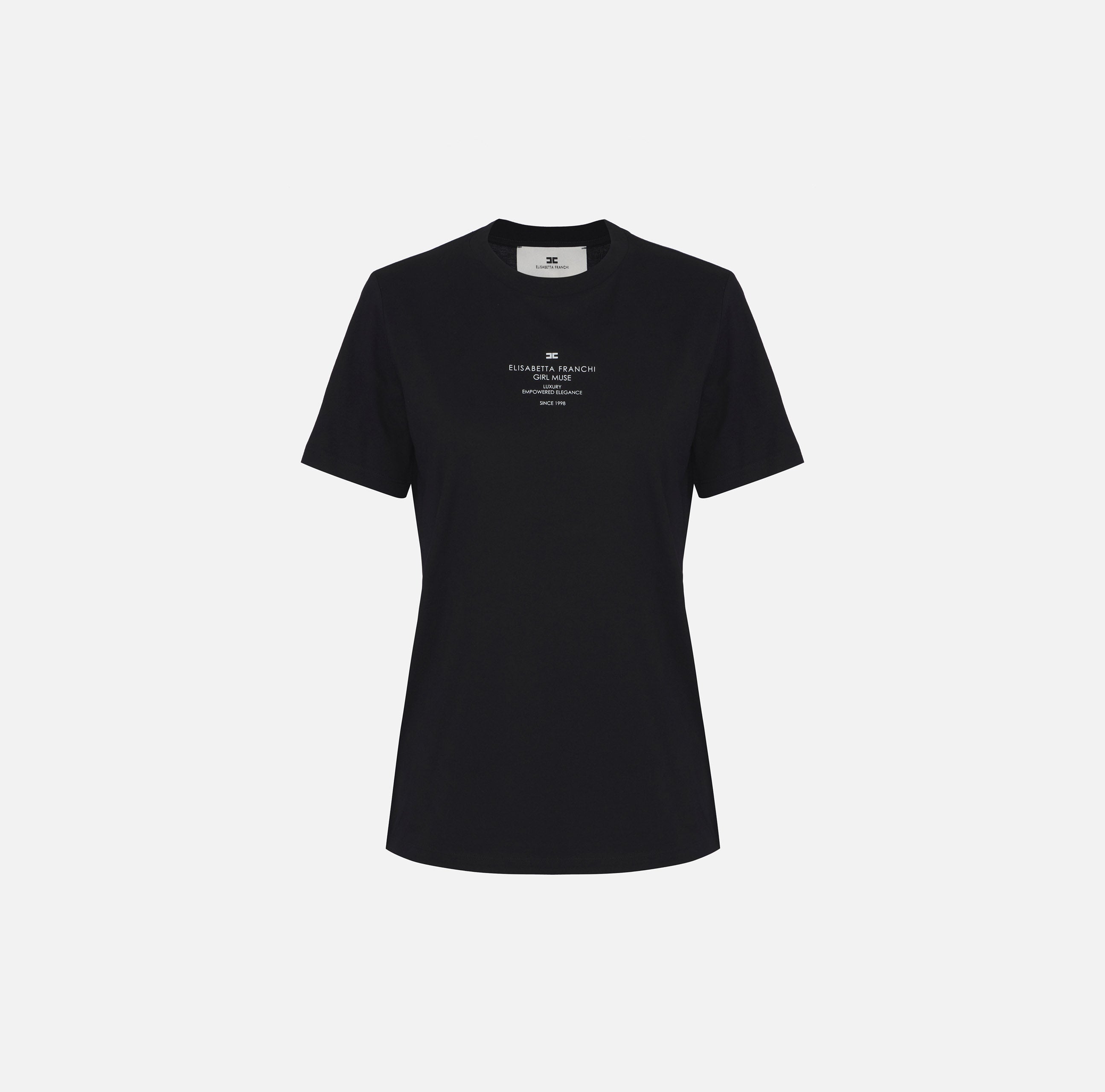 T-shirt in jersey di cotone con stampa MA63D56E2 110 ELISABETTA FRANCHI Nero 
