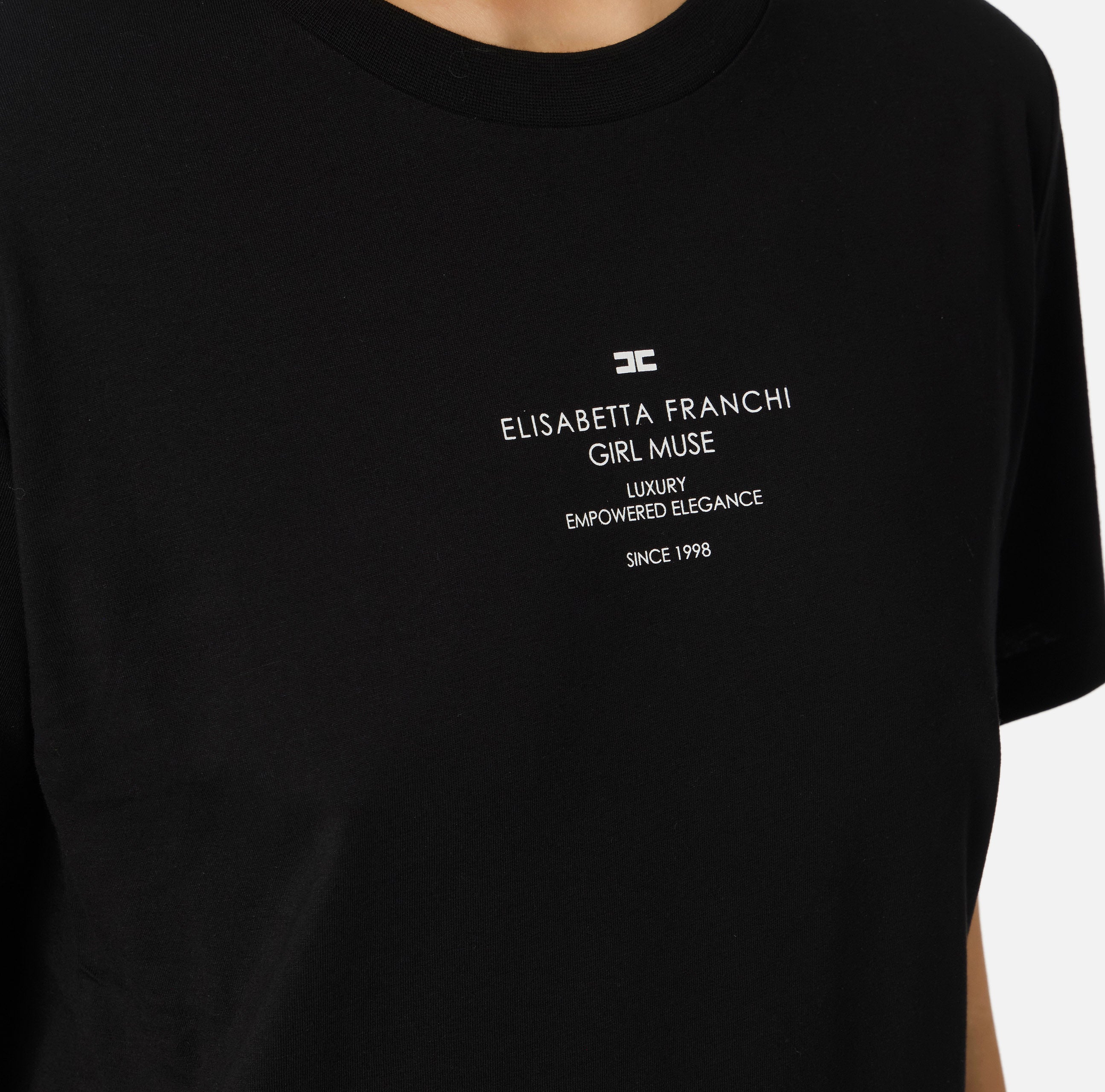 T-shirt in jersey di cotone con stampa MA63D56E2 110 ELISABETTA FRANCHI Nero 
