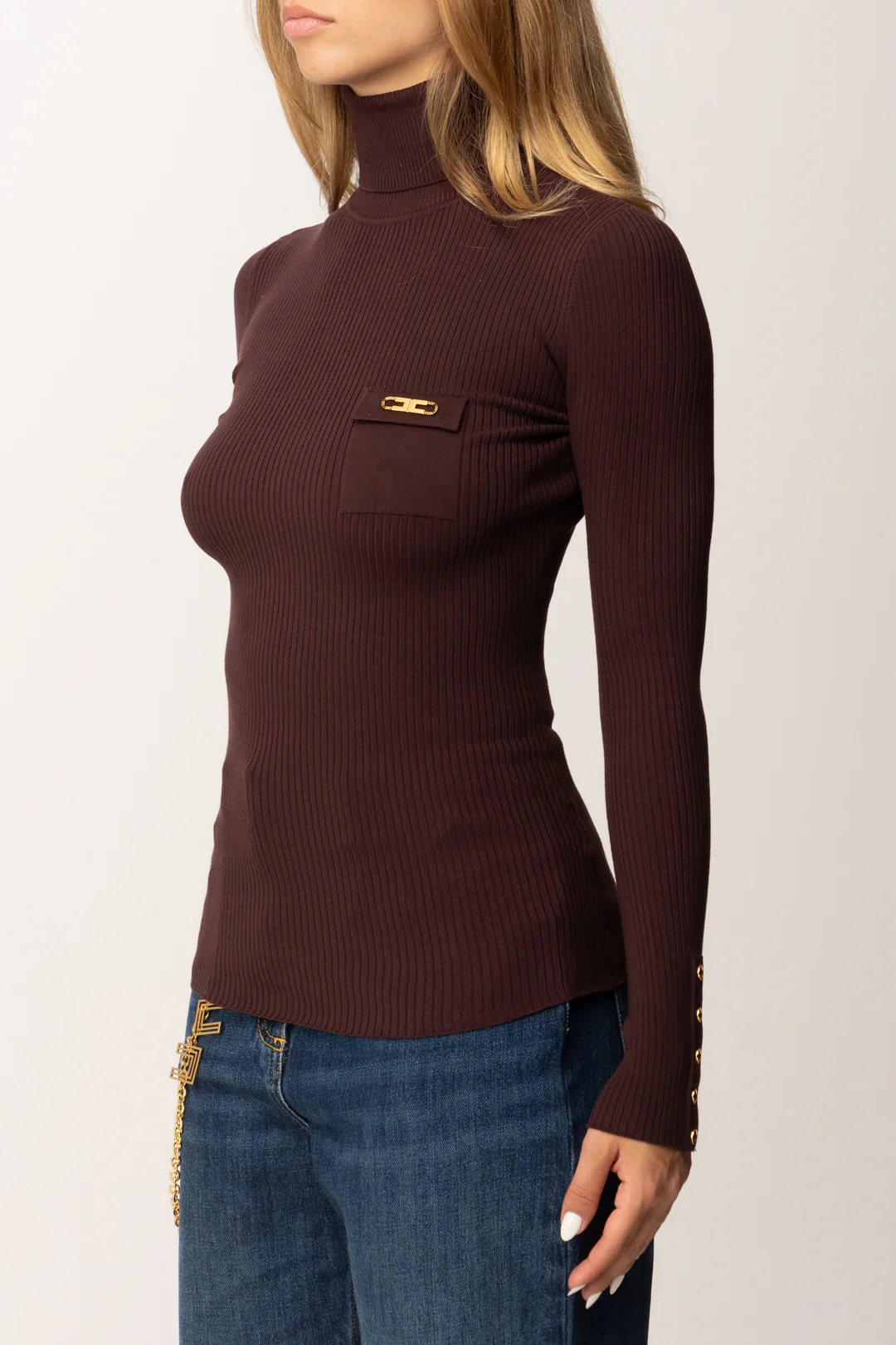 Maglia collo alto in lana MK11B56E2 EA4 ELISABETTA FRANCHI Merlot 