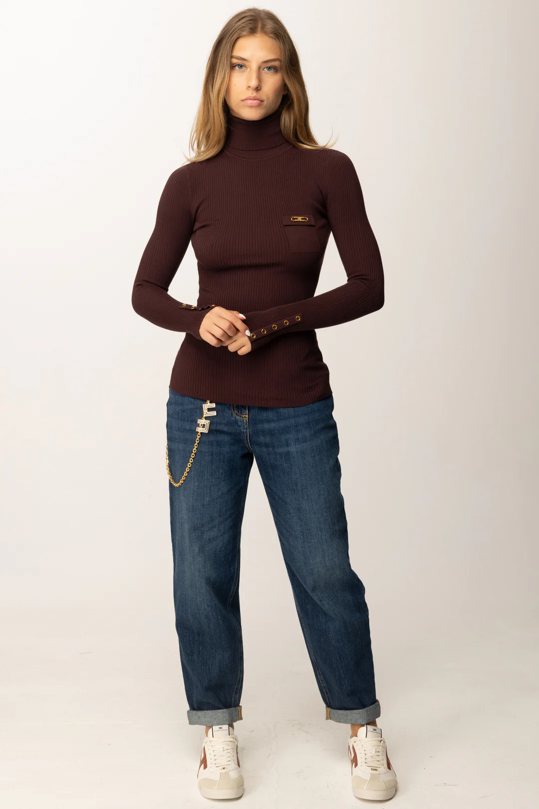 Maglia collo alto in lana MK11B56E2 EA4 ELISABETTA FRANCHI Merlot 