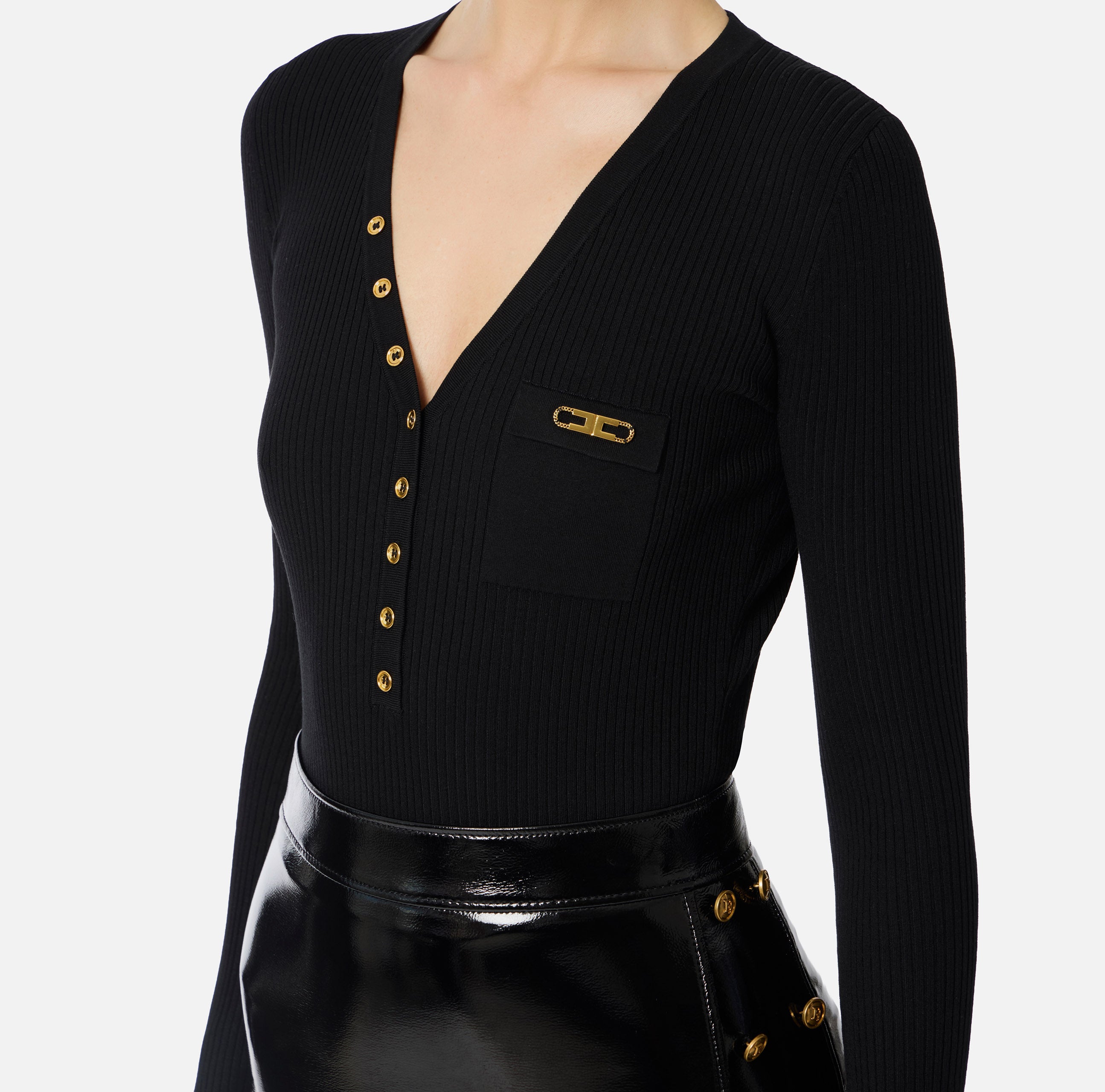 Maglia a costine con taschino MK12B56E2 110 ELISABETTA FRANCHI Nero 