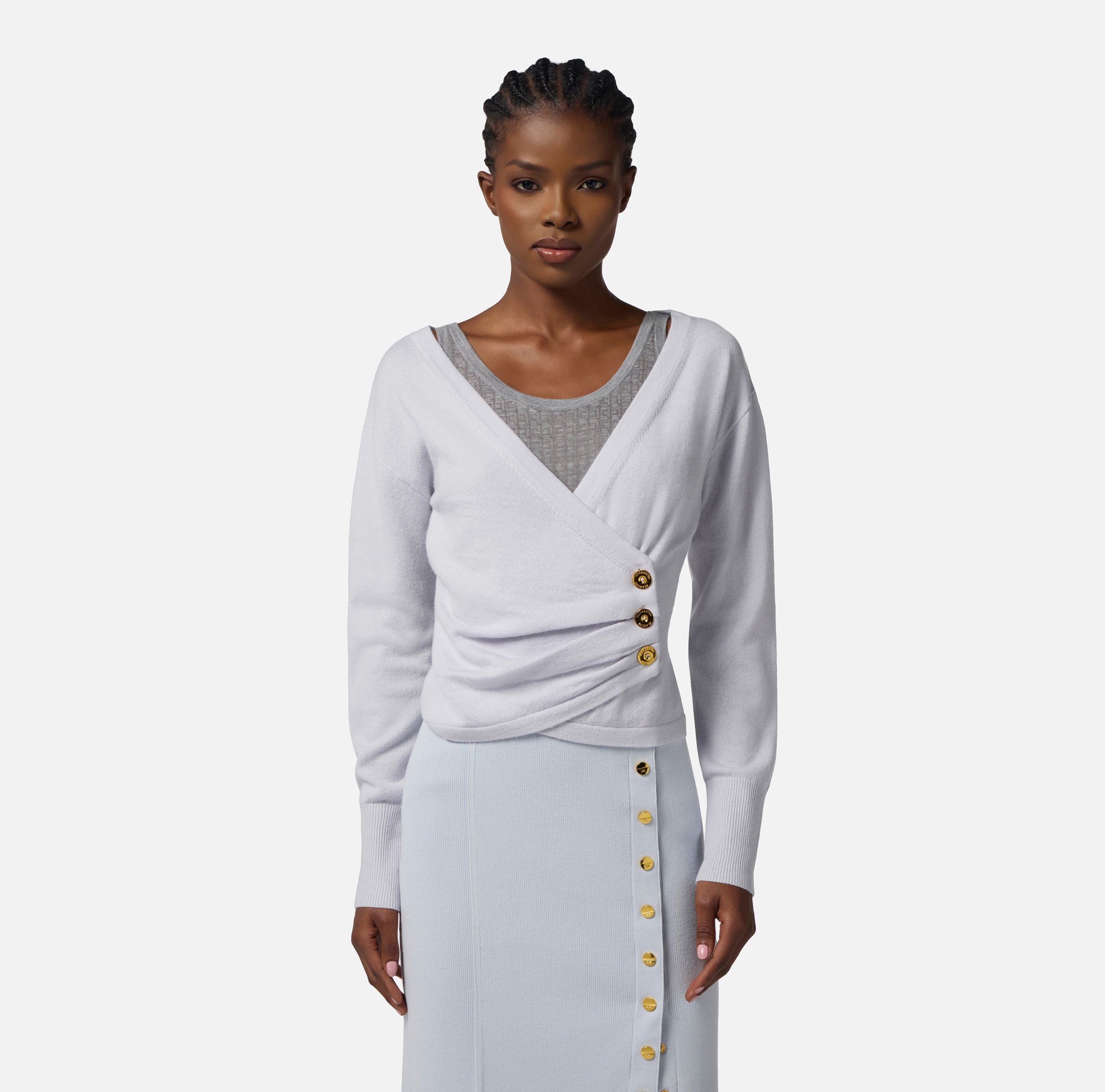 Maglione in misto cashmere con bottoni gioiello MK32S57E2 EA7 ELISABETTA FRANCHI Starlight 