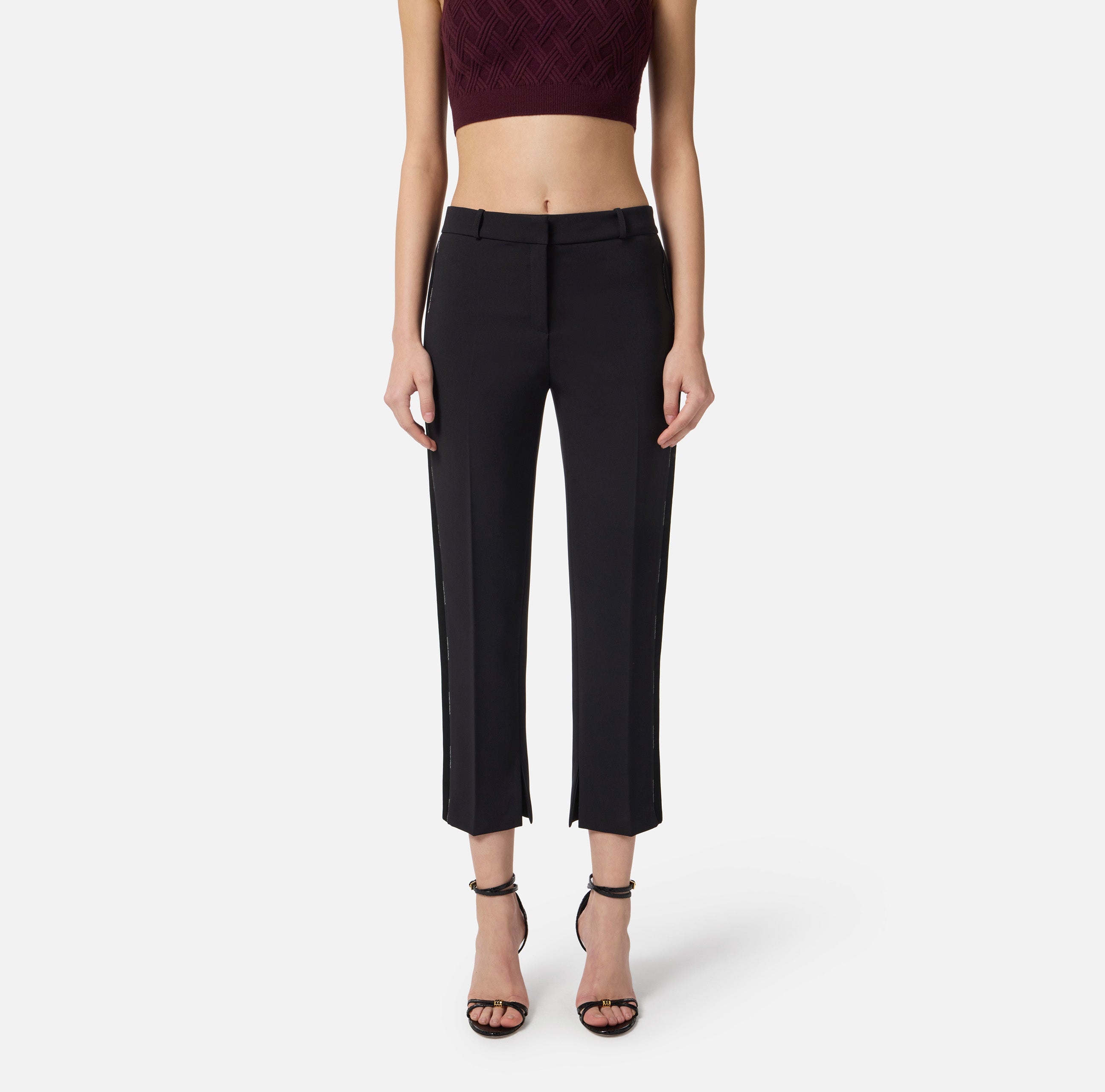 Pantaloni in crêpe leggero con dettagli smoking PA08856E2 110 ELISABETTA FRANCHI Nero 