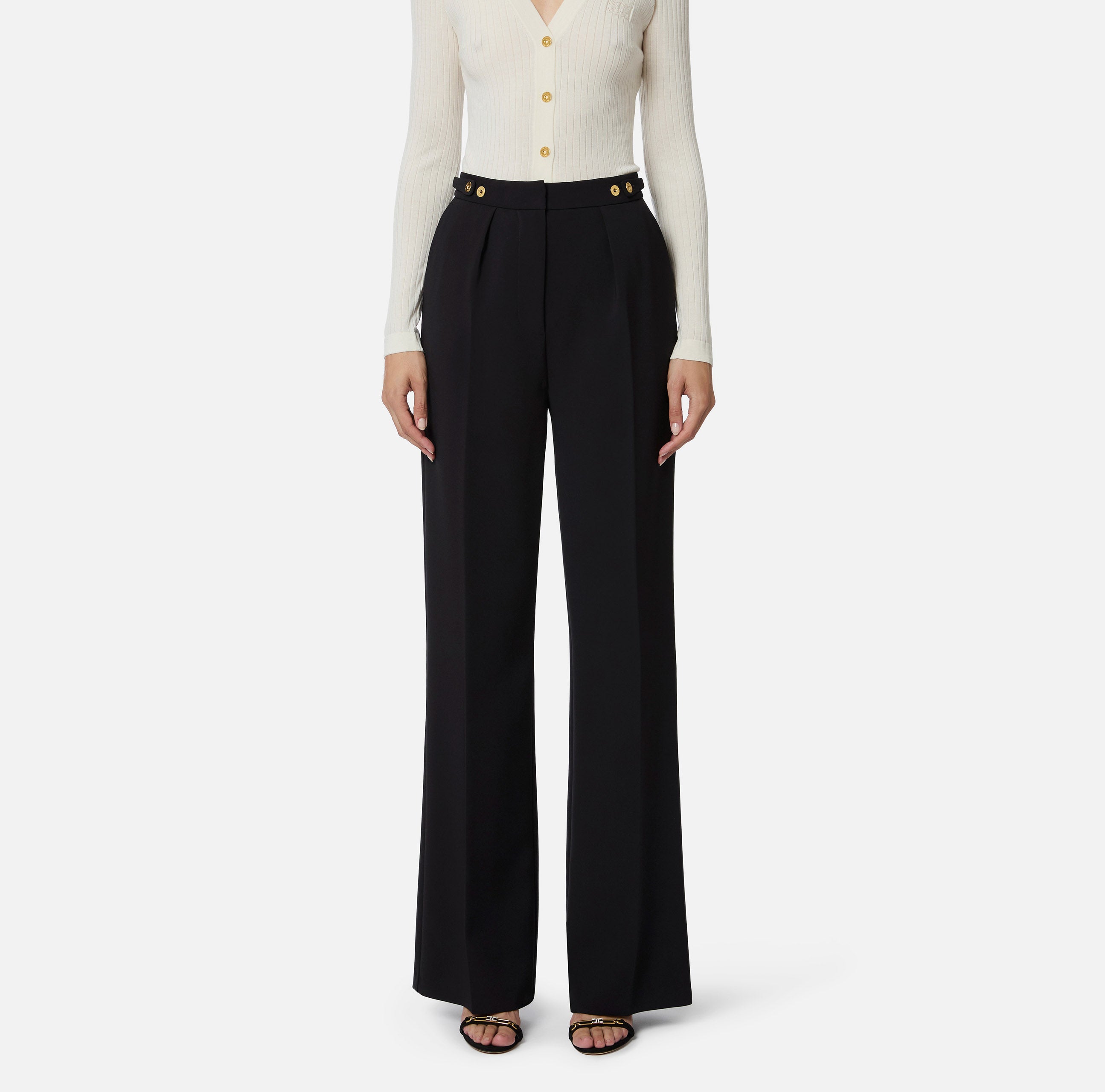 Pantaloni in crêpe con accessorio gioiello PA09956E2 110 ELISABETTA FRANCHI Nero 