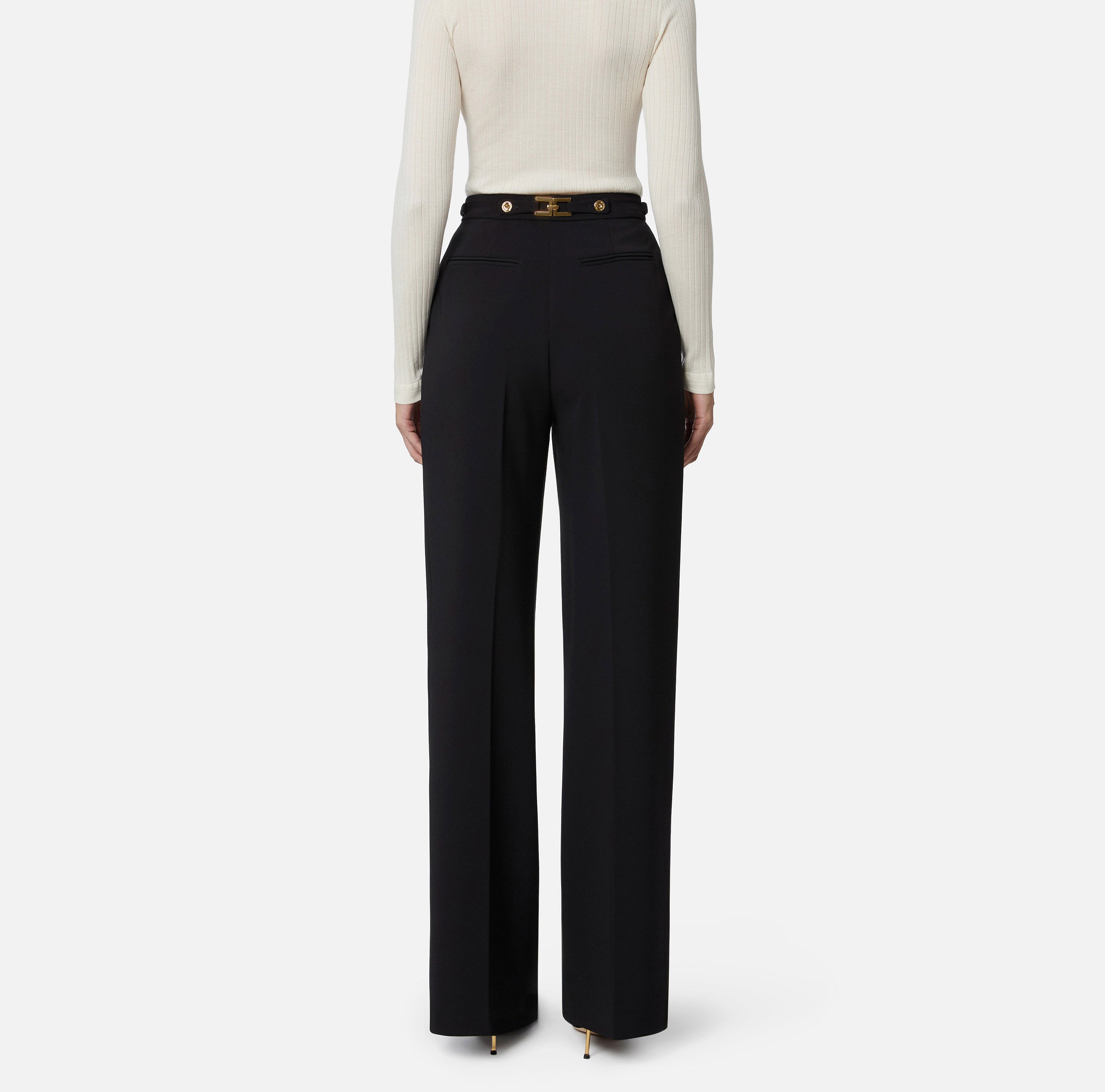 Pantaloni in crêpe con accessorio gioiello PA09956E2 110 ELISABETTA FRANCHI Nero 