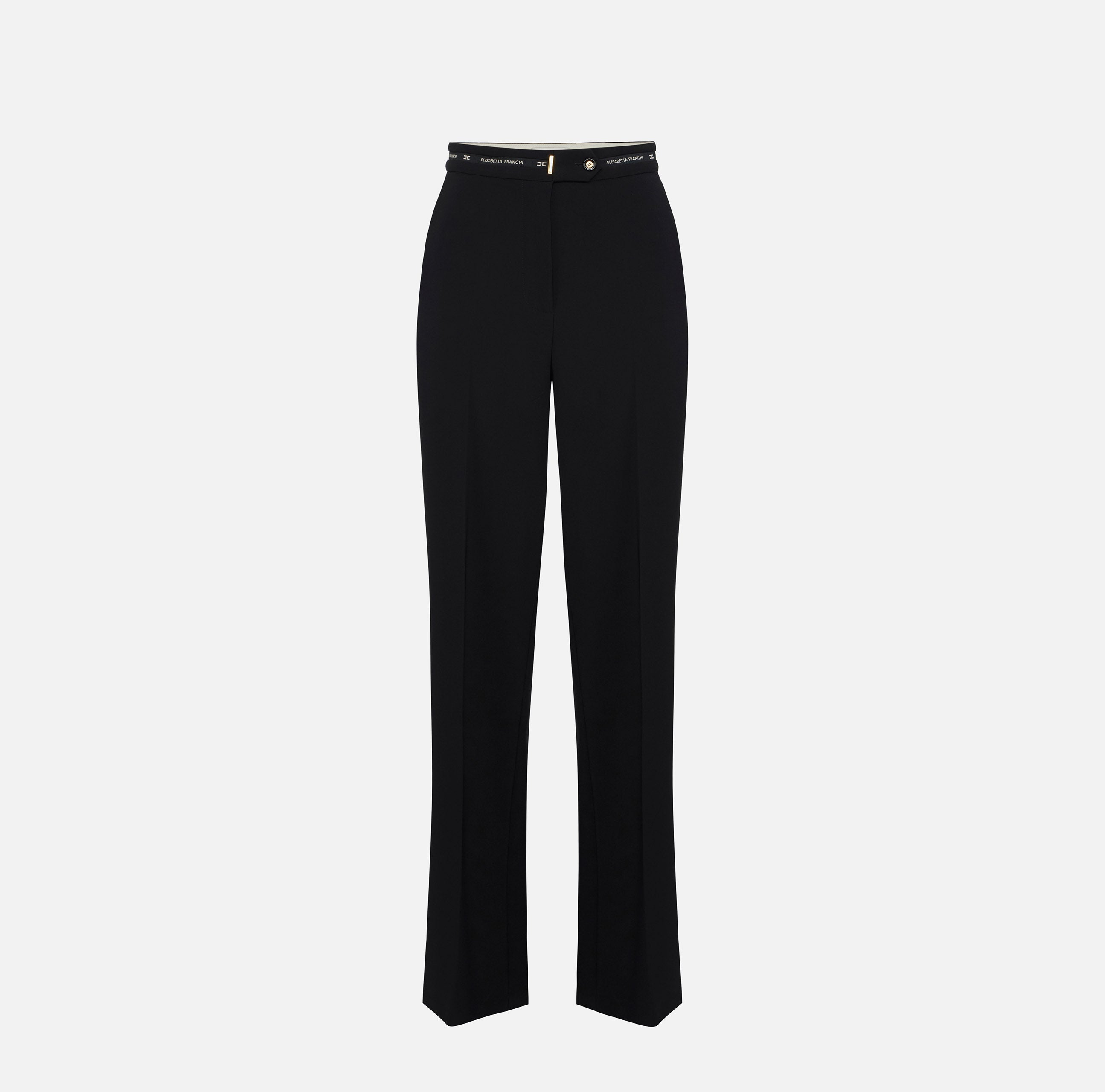 Pantaloni in crêpe leggero con nastro logo PA10356E2 110 ELISABETTA FRANCHI Nero 