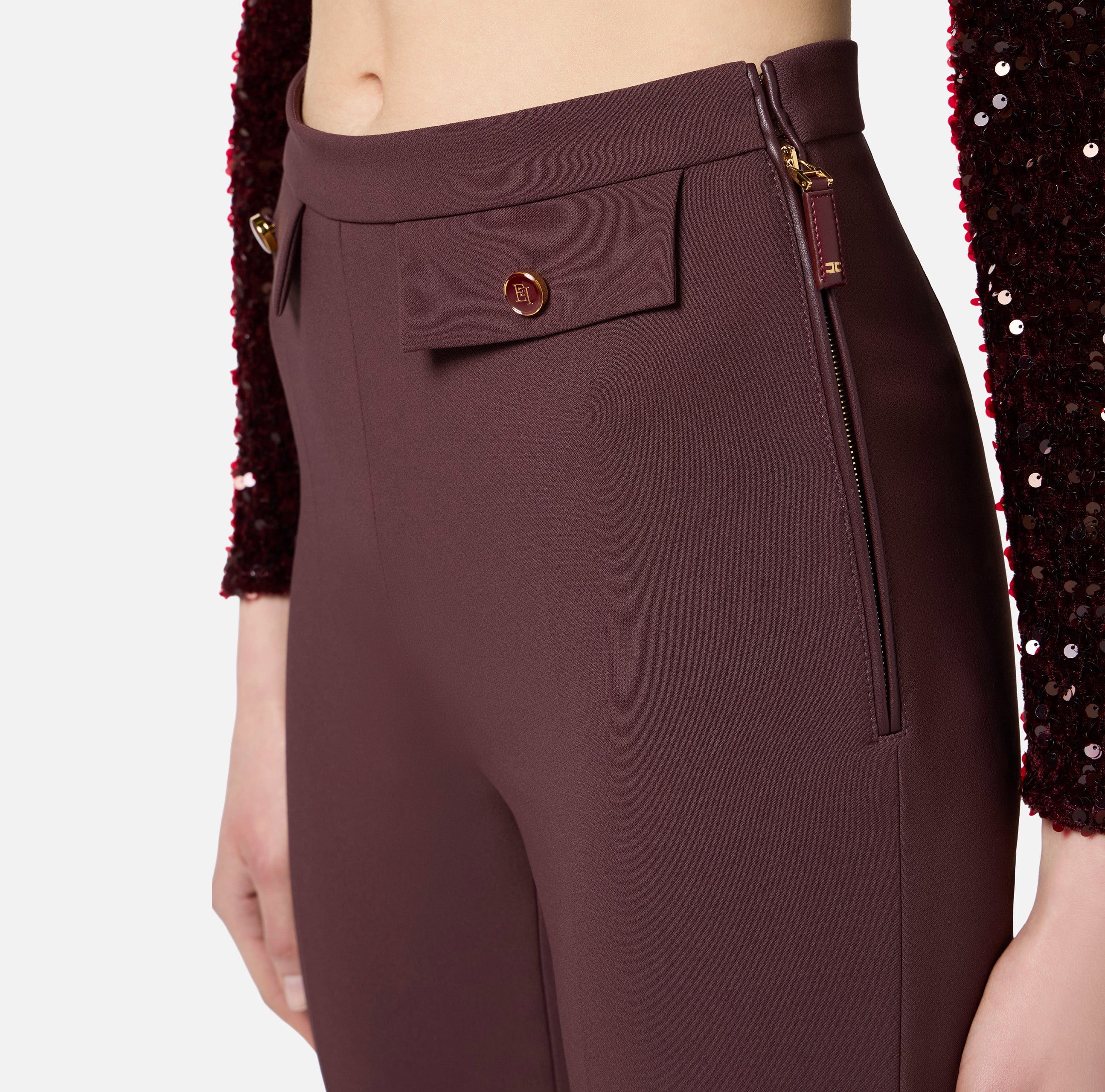 Pantaloni in doppio crêpe PA12056E2 EA4 ELISABETTA FRANCHI Merlot 