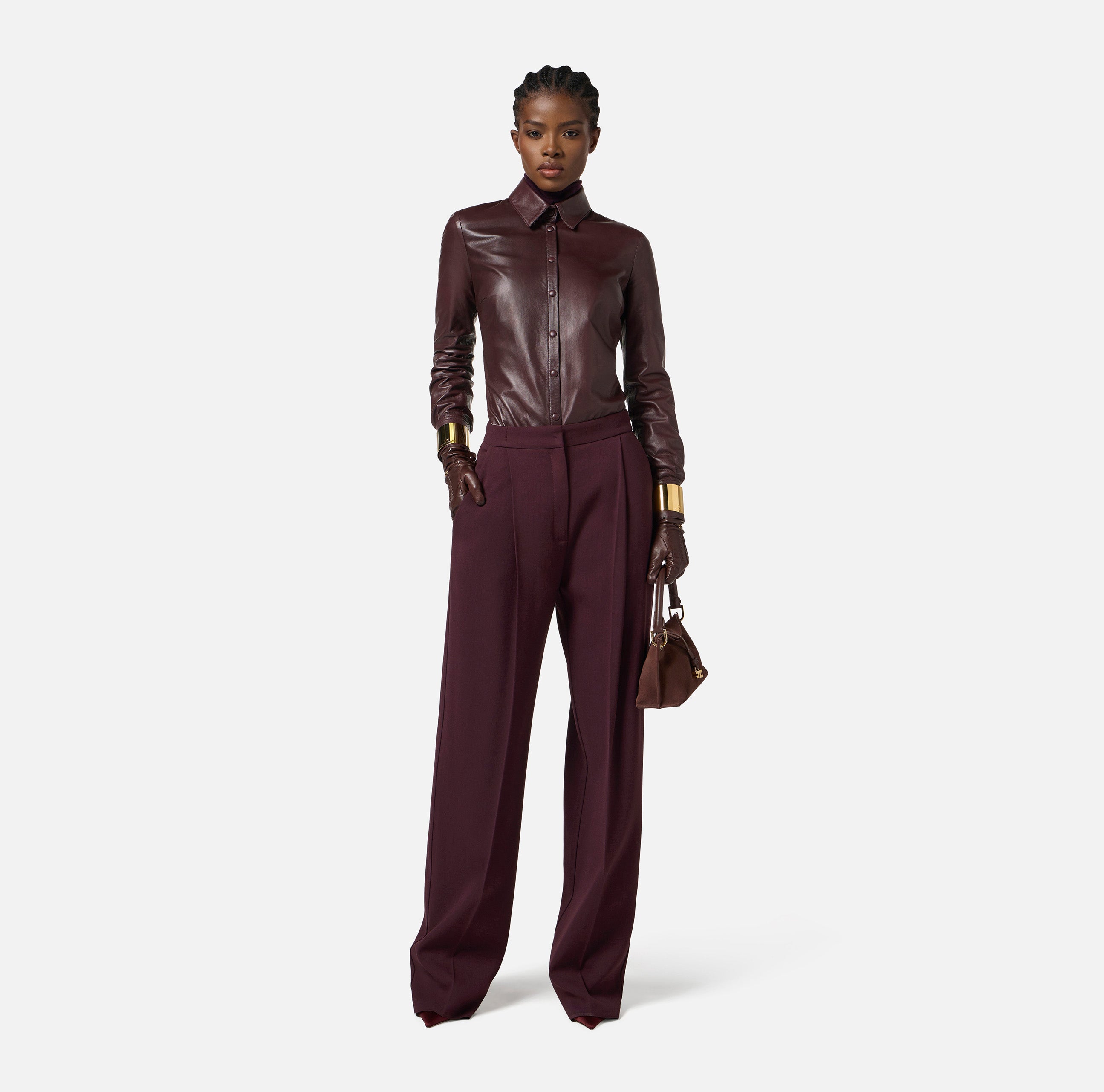 Pantaloni in crêpe con dettagli logo PA12356E2 EA4 ELISABETTA FRANCHI Merlot 