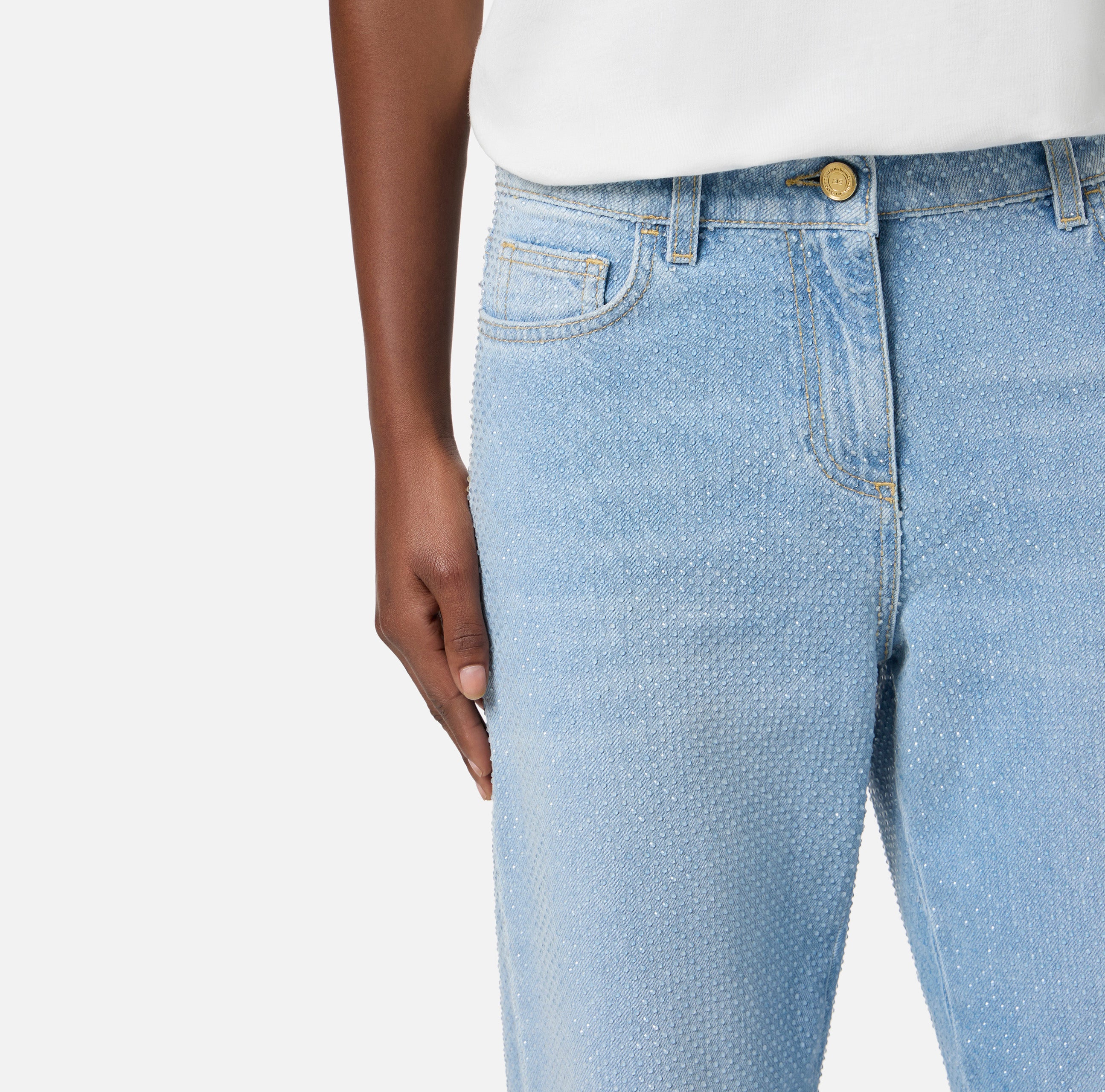 Jeans in denim con strass PJ06N56E2 192 ELISABETTA FRANCHI Light blue 