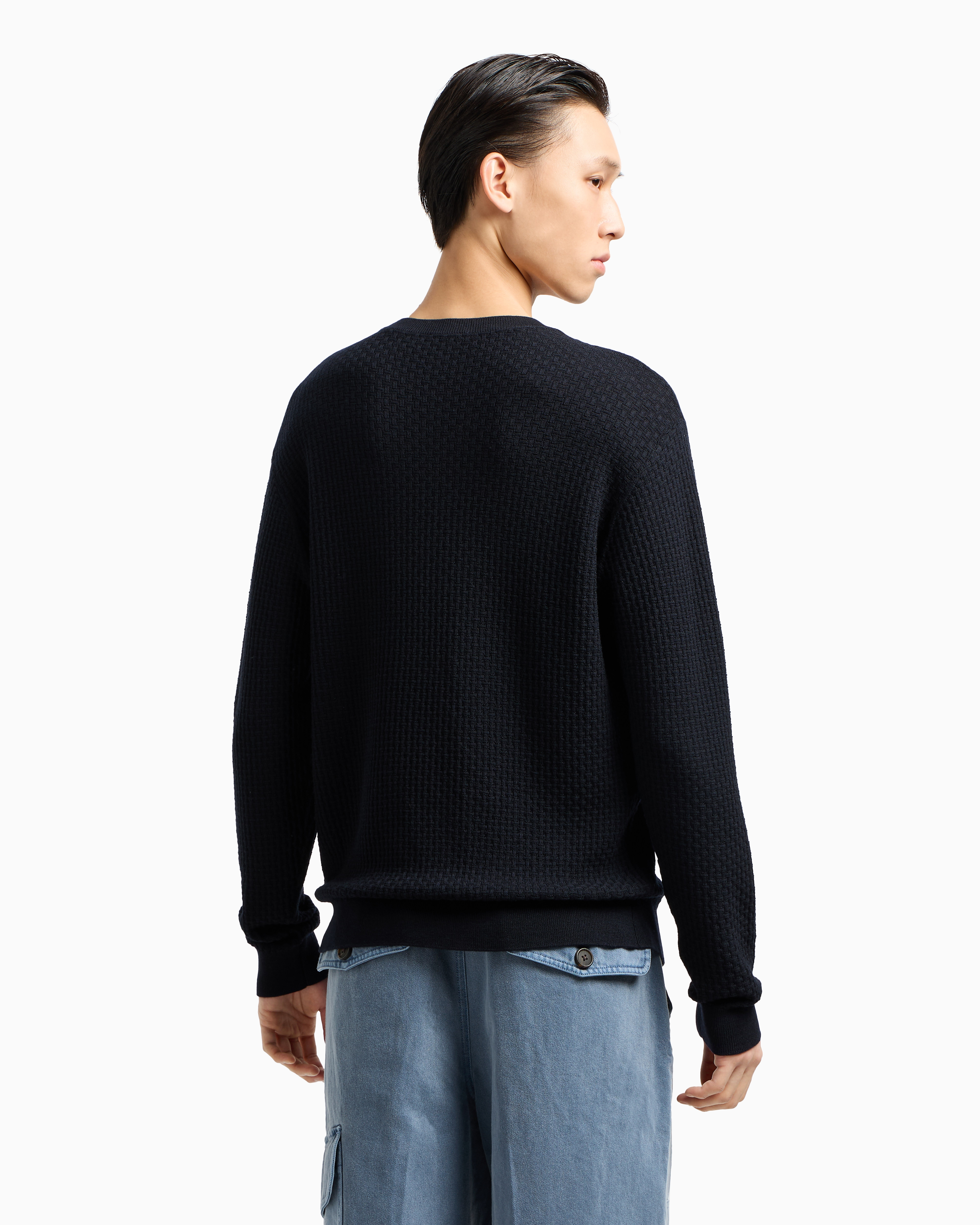 Maglia girocollo in lana con lavorazione jacquard EM002196 AF13851 FB057 EMPORIO ARMANI Blue 