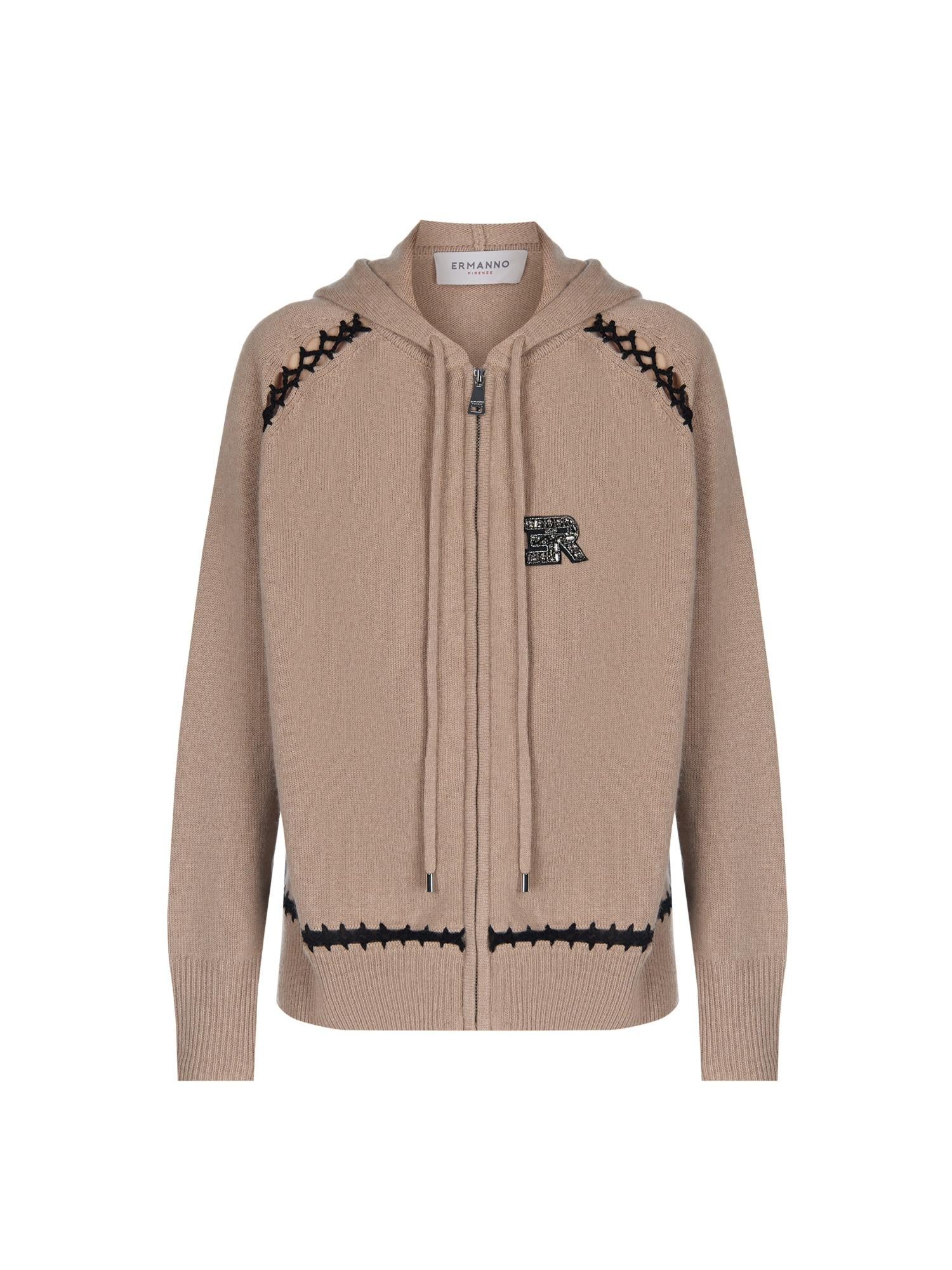 Maglia aperta con zip e cappuccio in lana e cachemire D47EN037E54 MFA86 ERMANNO FIRENZE Tortora 