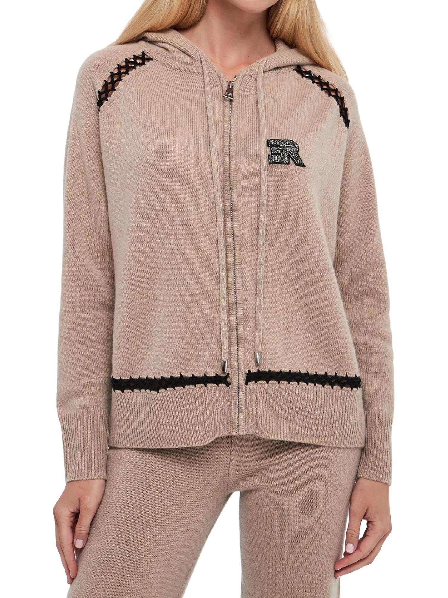 Maglia aperta con zip e cappuccio in lana e cachemire D47EN037E54 MFA86 ERMANNO FIRENZE Tortora 