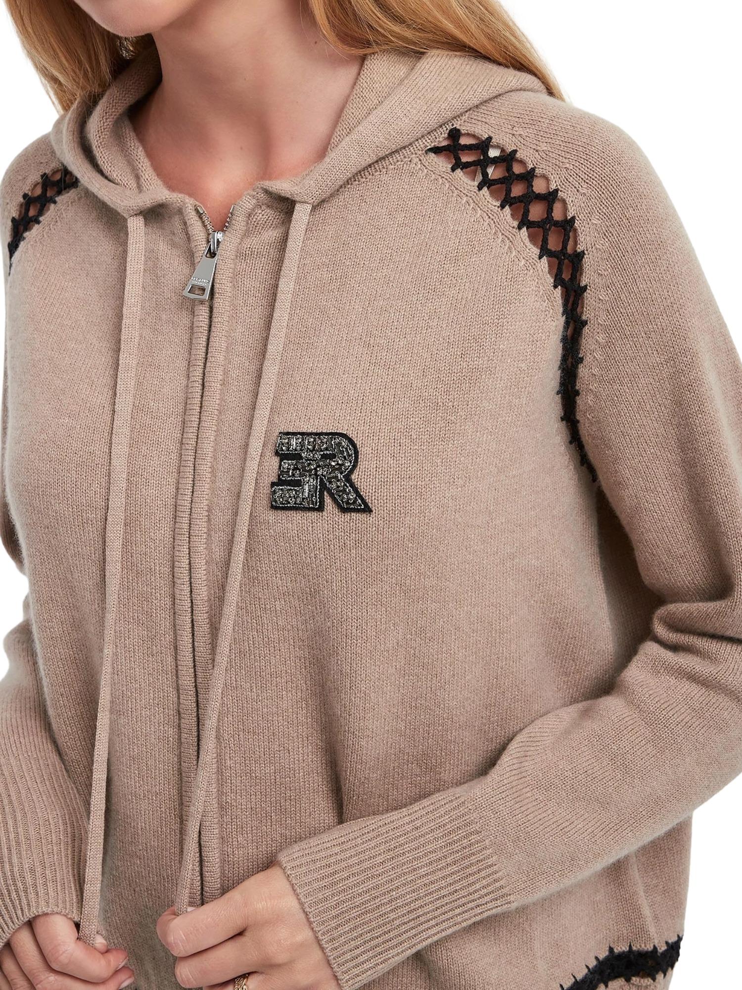Maglia aperta con zip e cappuccio in lana e cachemire D47EN037E54 MFA86 ERMANNO FIRENZE Tortora 