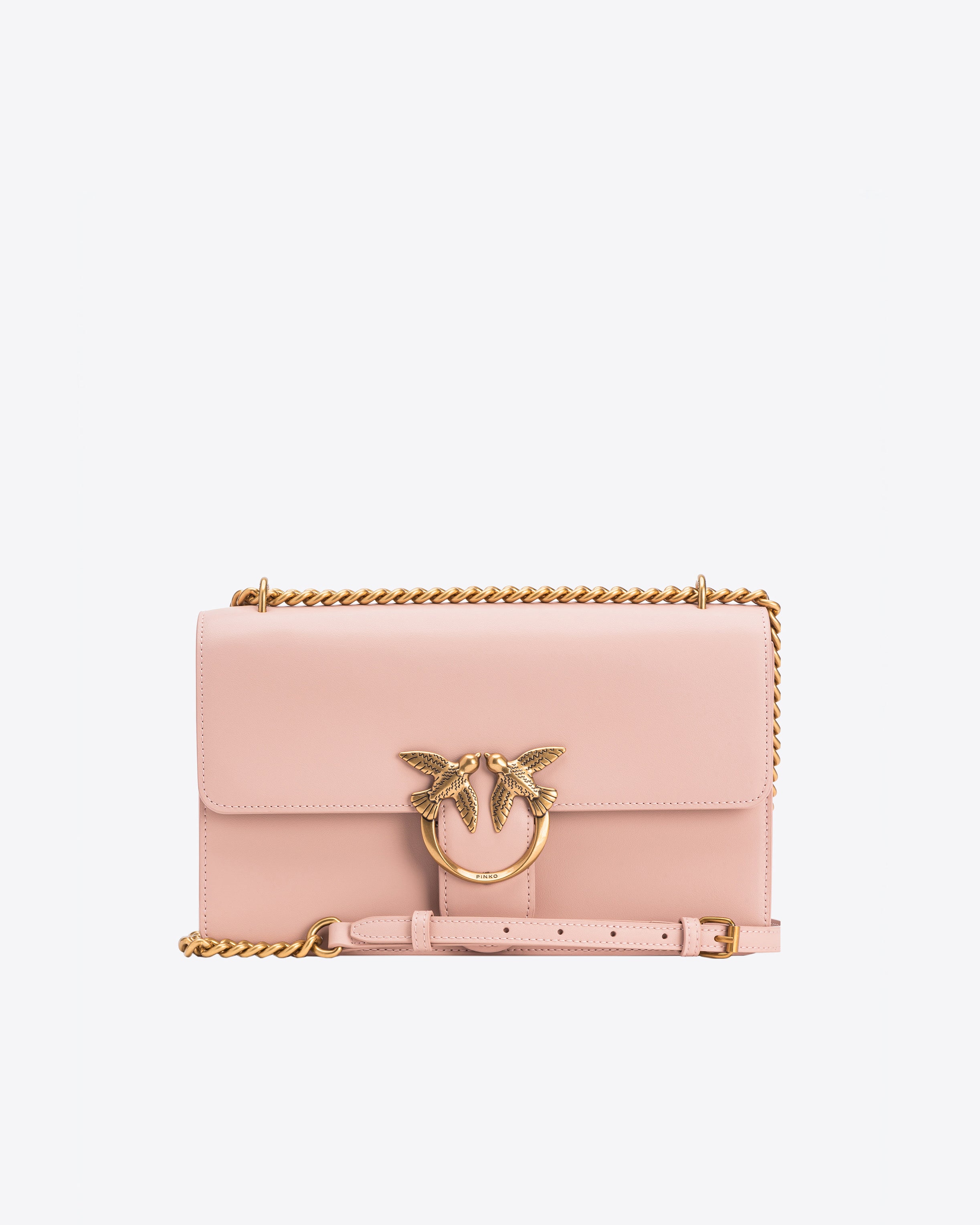 Borsa a tracolla media in pelle liscia 100941A0F1 O81Q PINKO Cipria-antique gold 