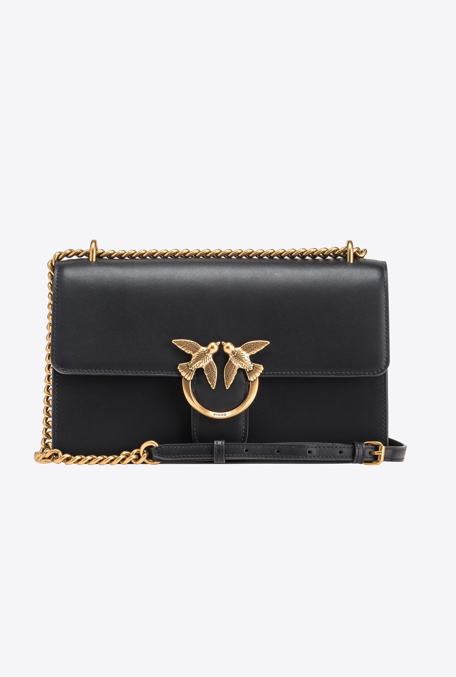 Borsa a tracolla media in pelle liscia 100941A0F1 Z99Q PINKO Nero-antigue 