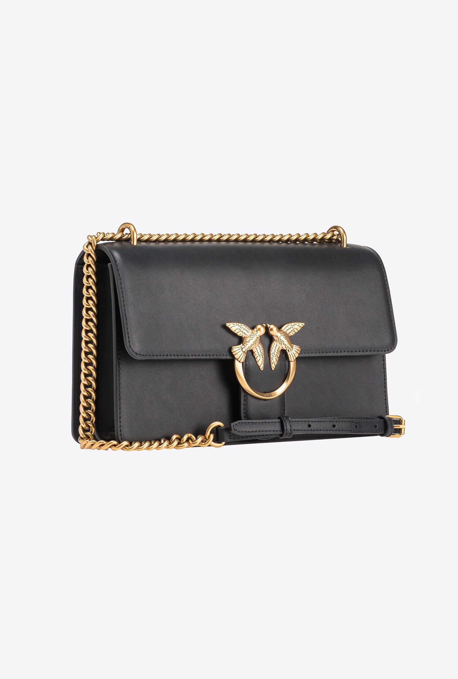 Borsa a tracolla media in pelle liscia 100941A0F1 Z99Q PINKO Nero-antigue 