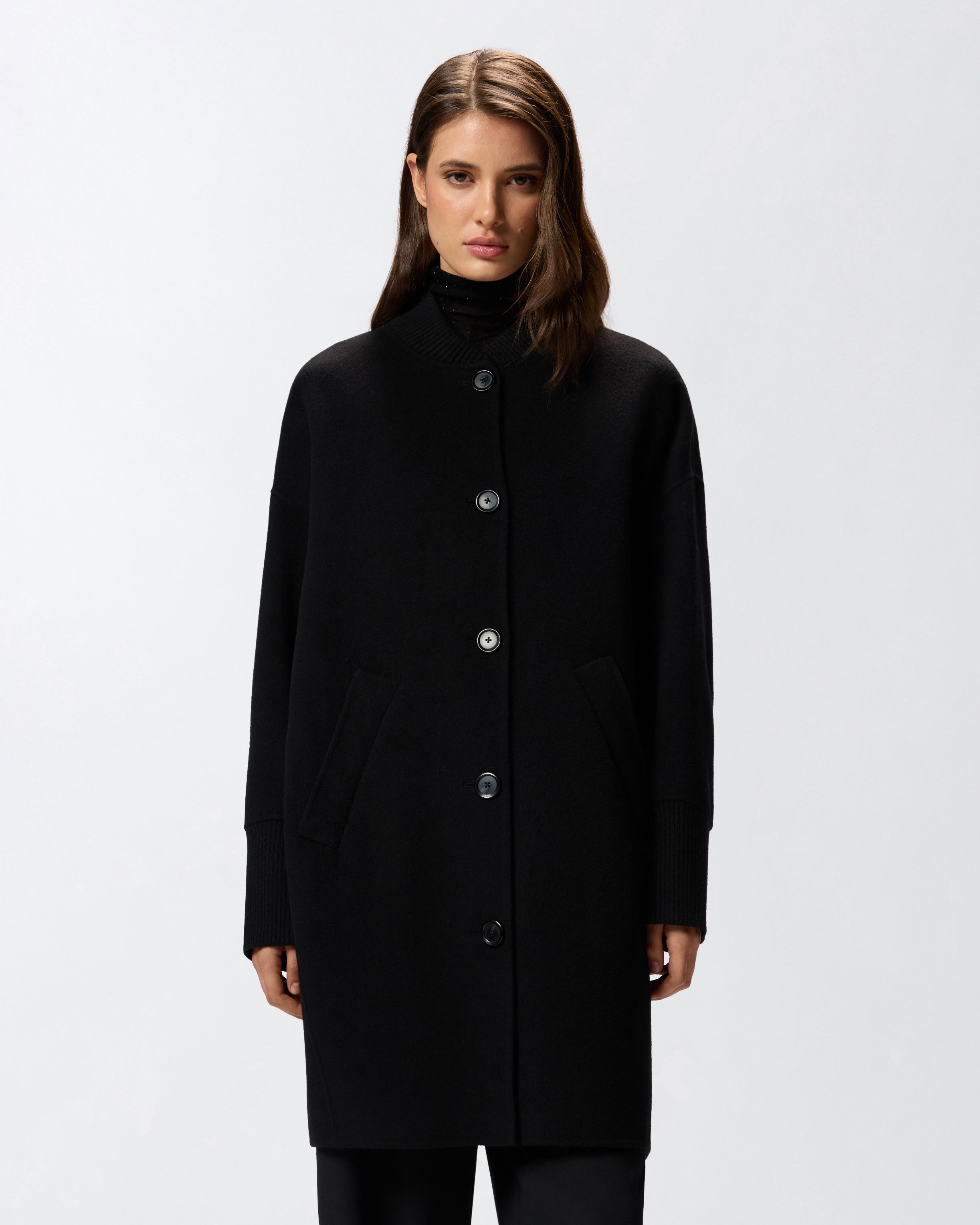 Cappotto lungo in panno double 105404A1ZQ Z99 PINKO Nero limousine 