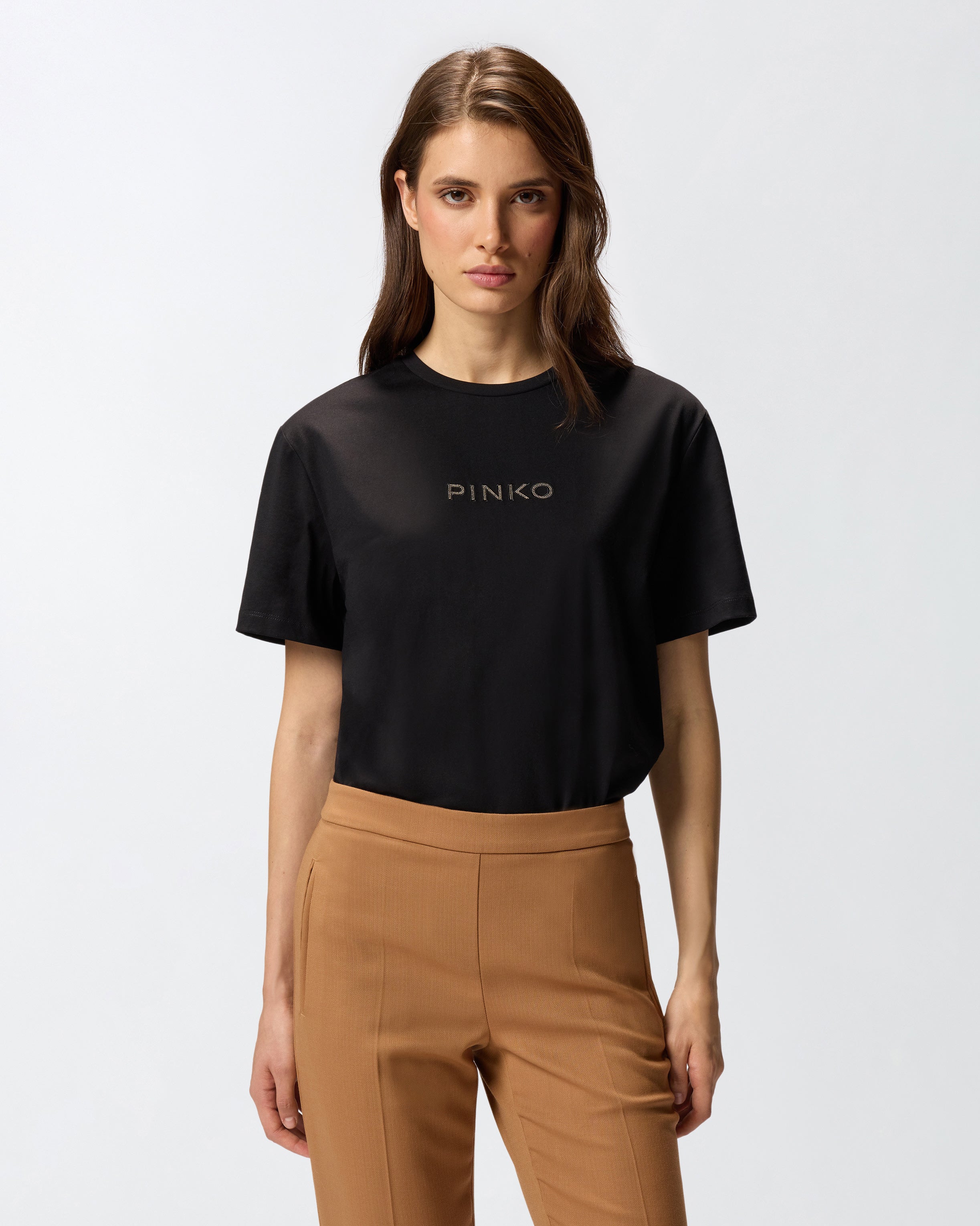 T-shirt logo strass 105526A2RM Z99 PINKO Nero limousine 
