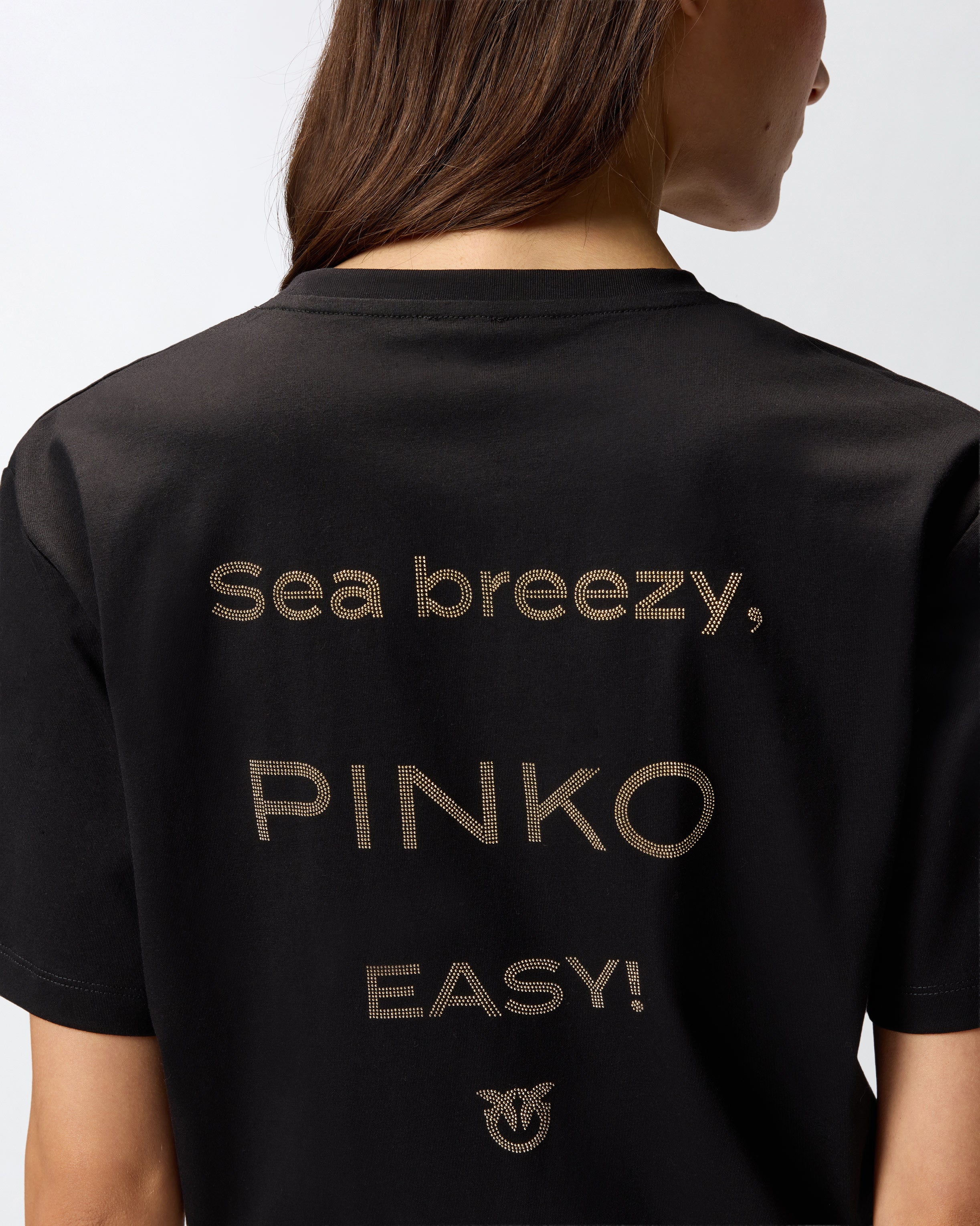 T-shirt logo strass 105526A2RM Z99 PINKO Nero limousine 