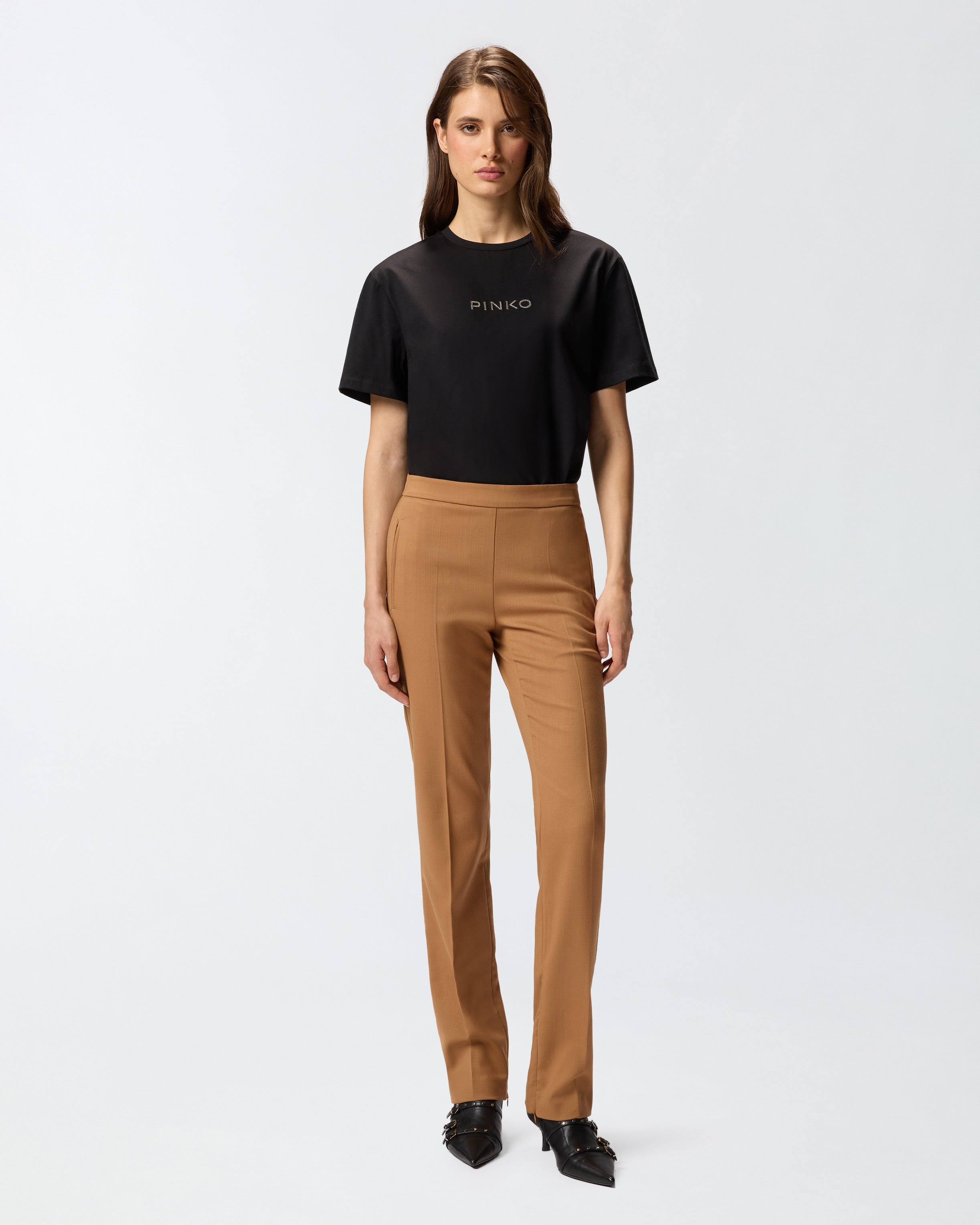 T-shirt logo strass 105526A2RM Z99 PINKO Nero limousine 