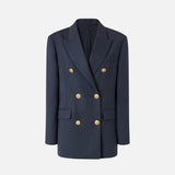 Blazer doppiopetto in lana con bottoni dorati 105617A2SN G02 PINKO Blu-eclissi totale 