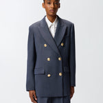 Blazer doppiopetto in lana con bottoni dorati 105617A2SN G02 PINKO Blu-eclissi totale 