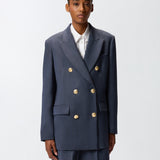 Blazer doppiopetto in lana con bottoni dorati 105617A2SN G02 PINKO Blu-eclissi totale 