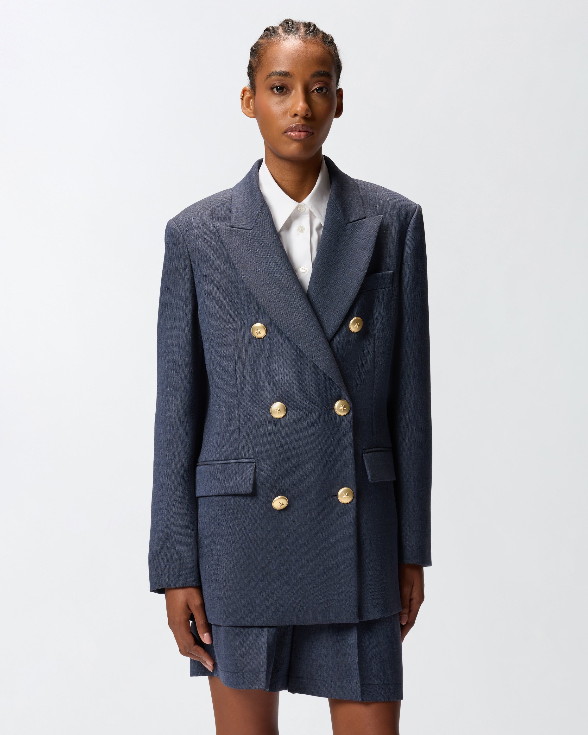 Blazer doppiopetto in lana con bottoni dorati 105617A2SN G02 PINKO Blu-eclissi totale 