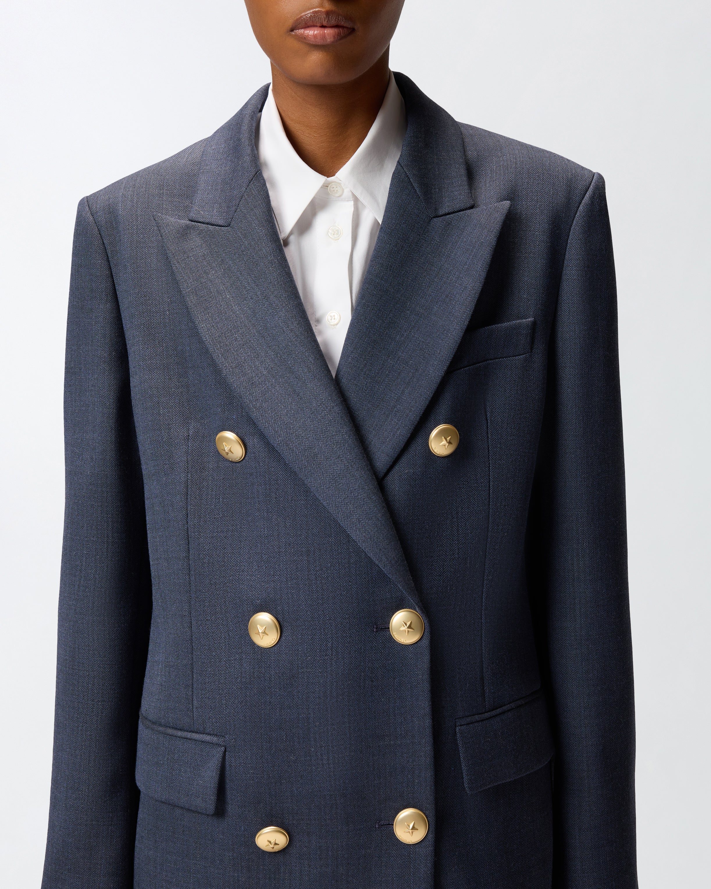 Blazer doppiopetto in lana con bottoni dorati 105617A2SN G02 PINKO Blu-eclissi totale 
